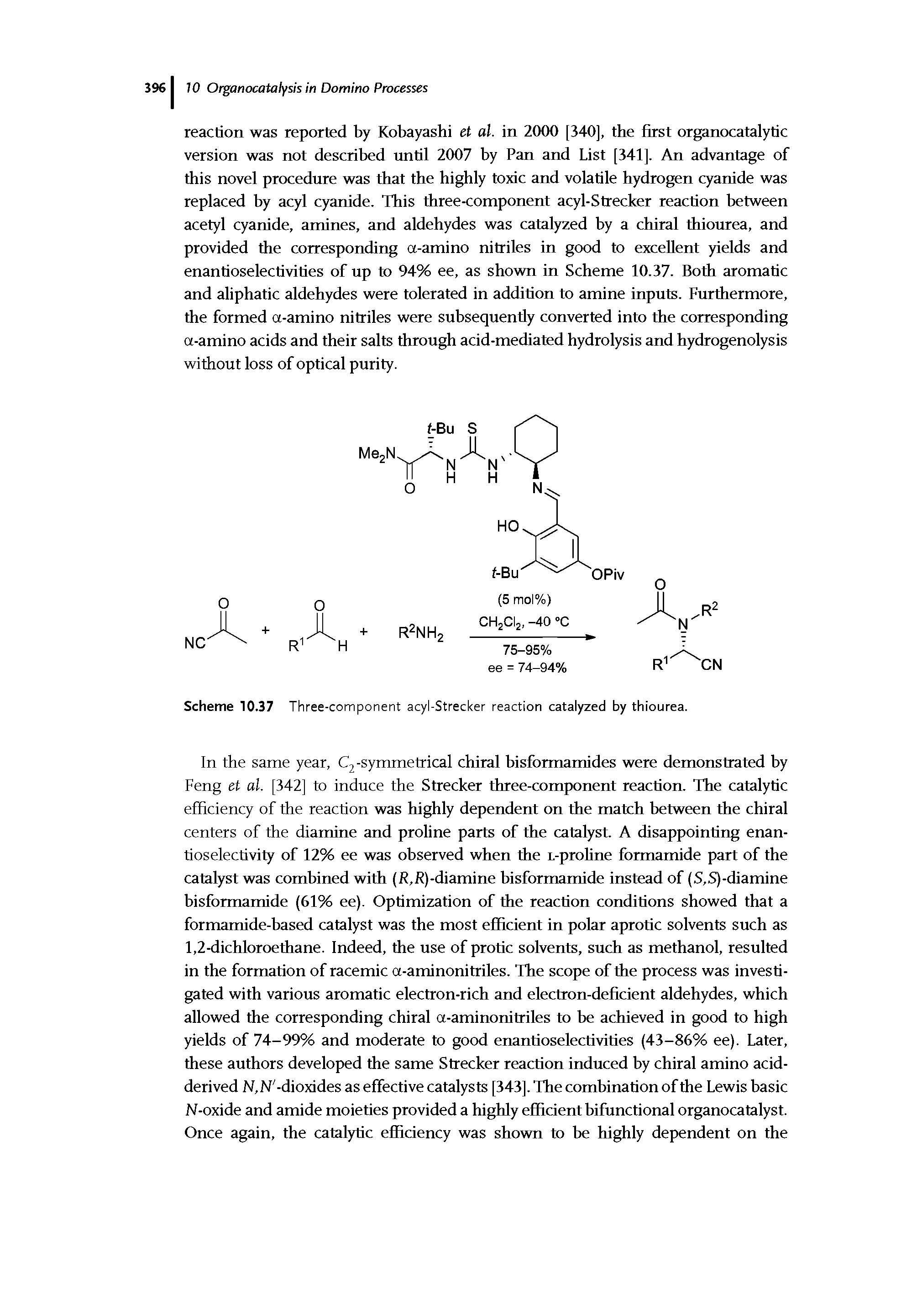 Scheme 10.37 Three-component acyl-Strecker reaction catalyzed by thiourea.