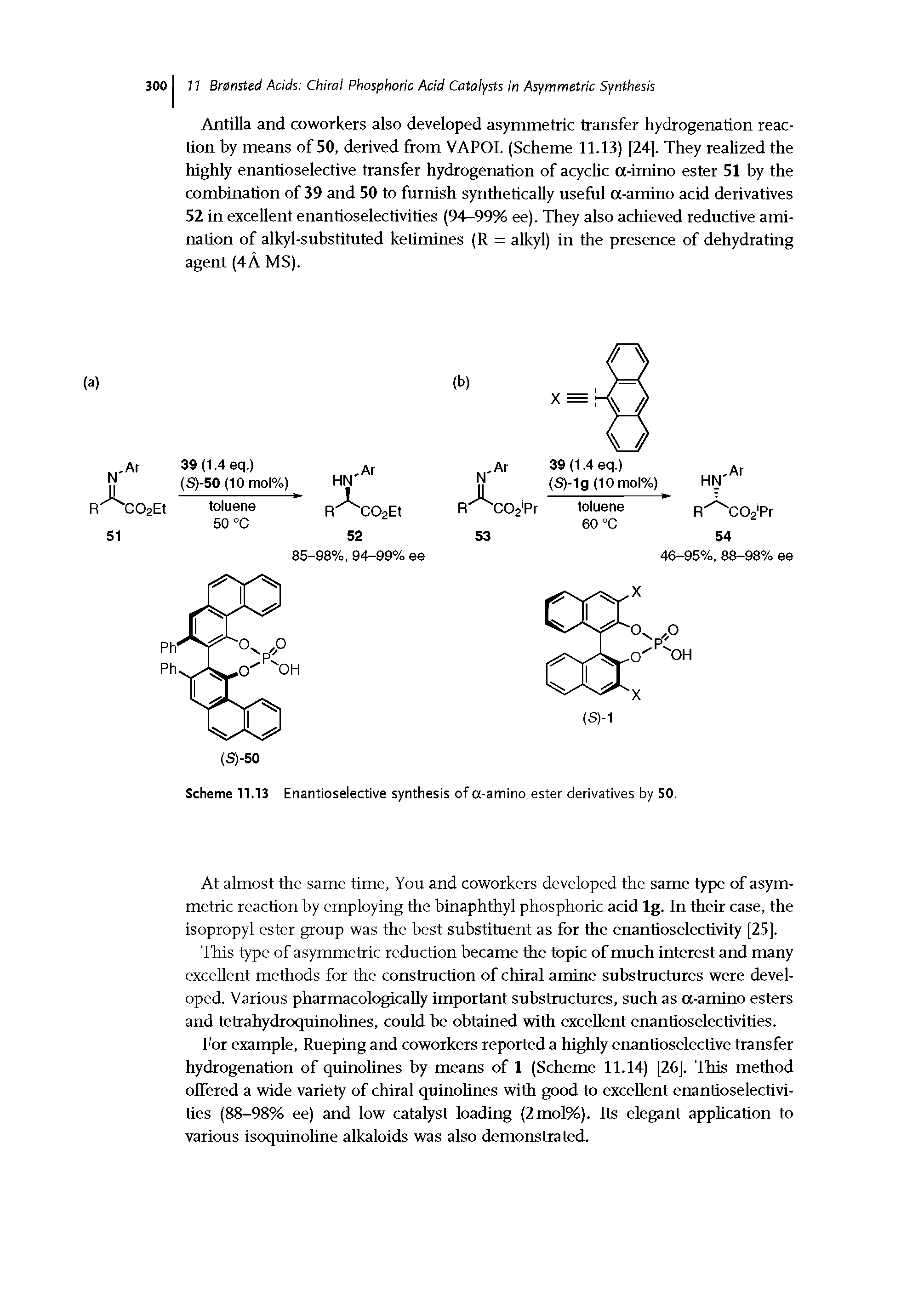 Scheme 11.13 Enantioselective synthesis of a-amino ester derivatives by 50.