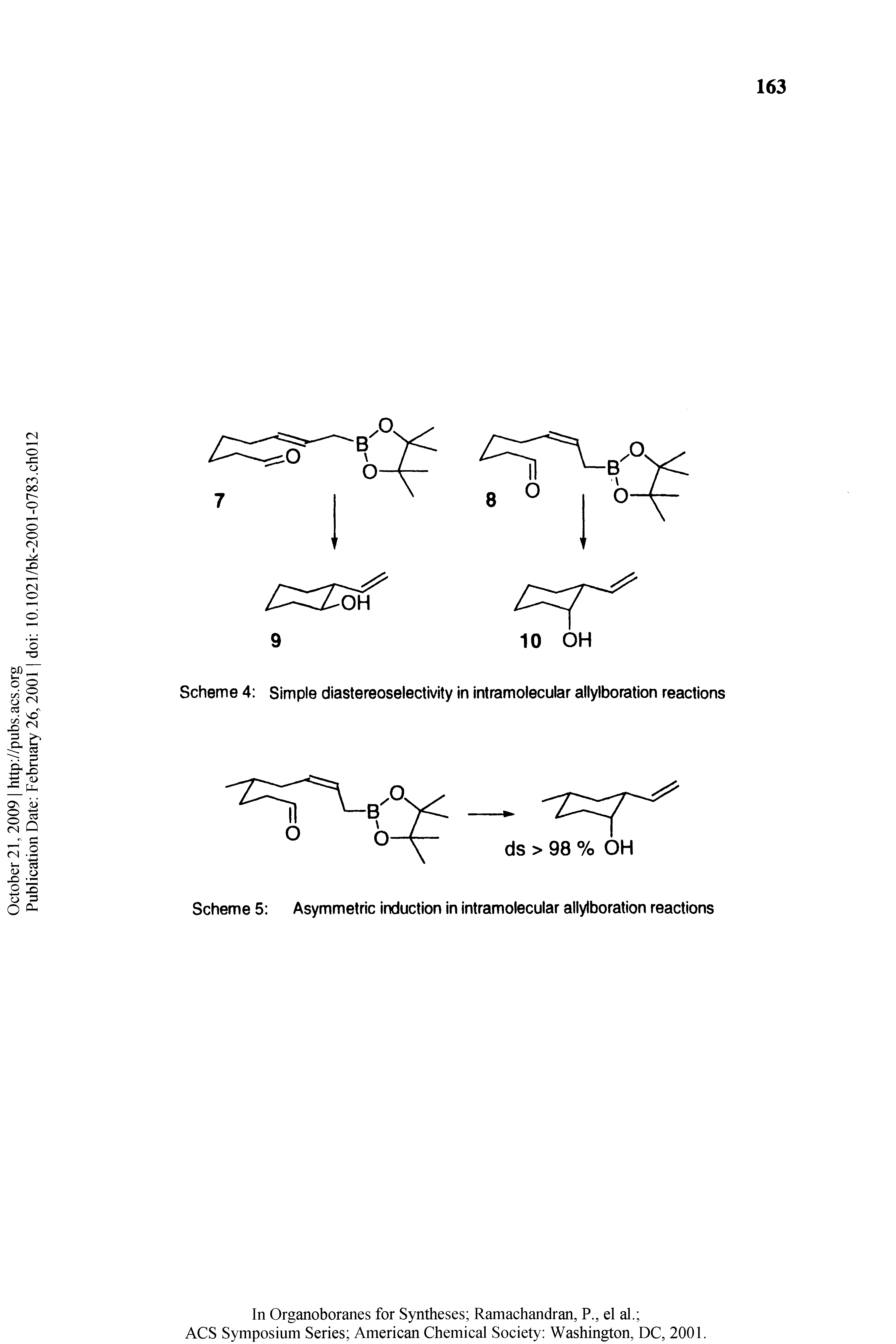 Scheme 5 Asymmetric induction in intramolecular allylboration reactions...