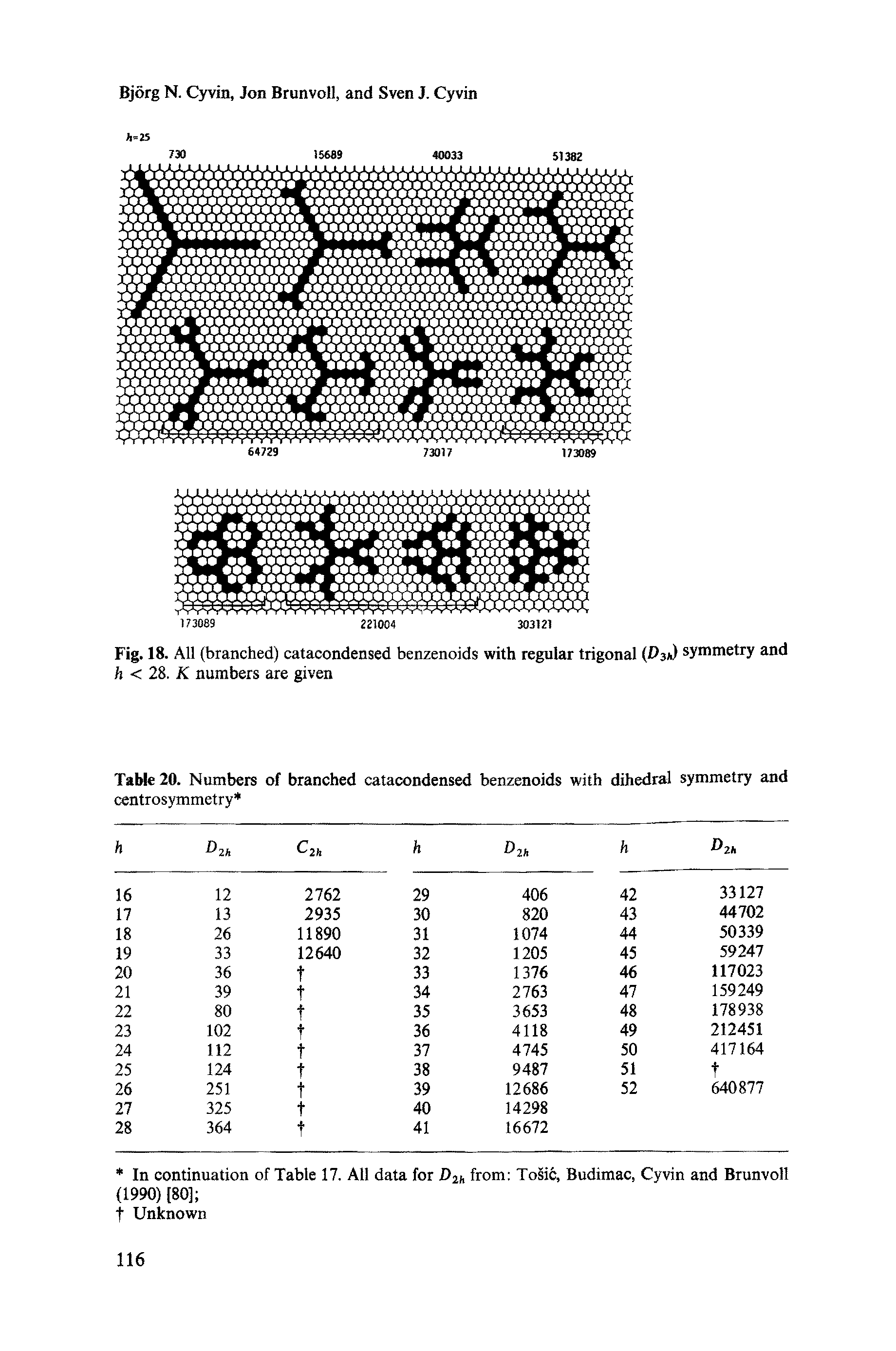 Table 20. Numbers of branched catacondensed benzenoids with dihedral symmetry and centrosymmetry ...