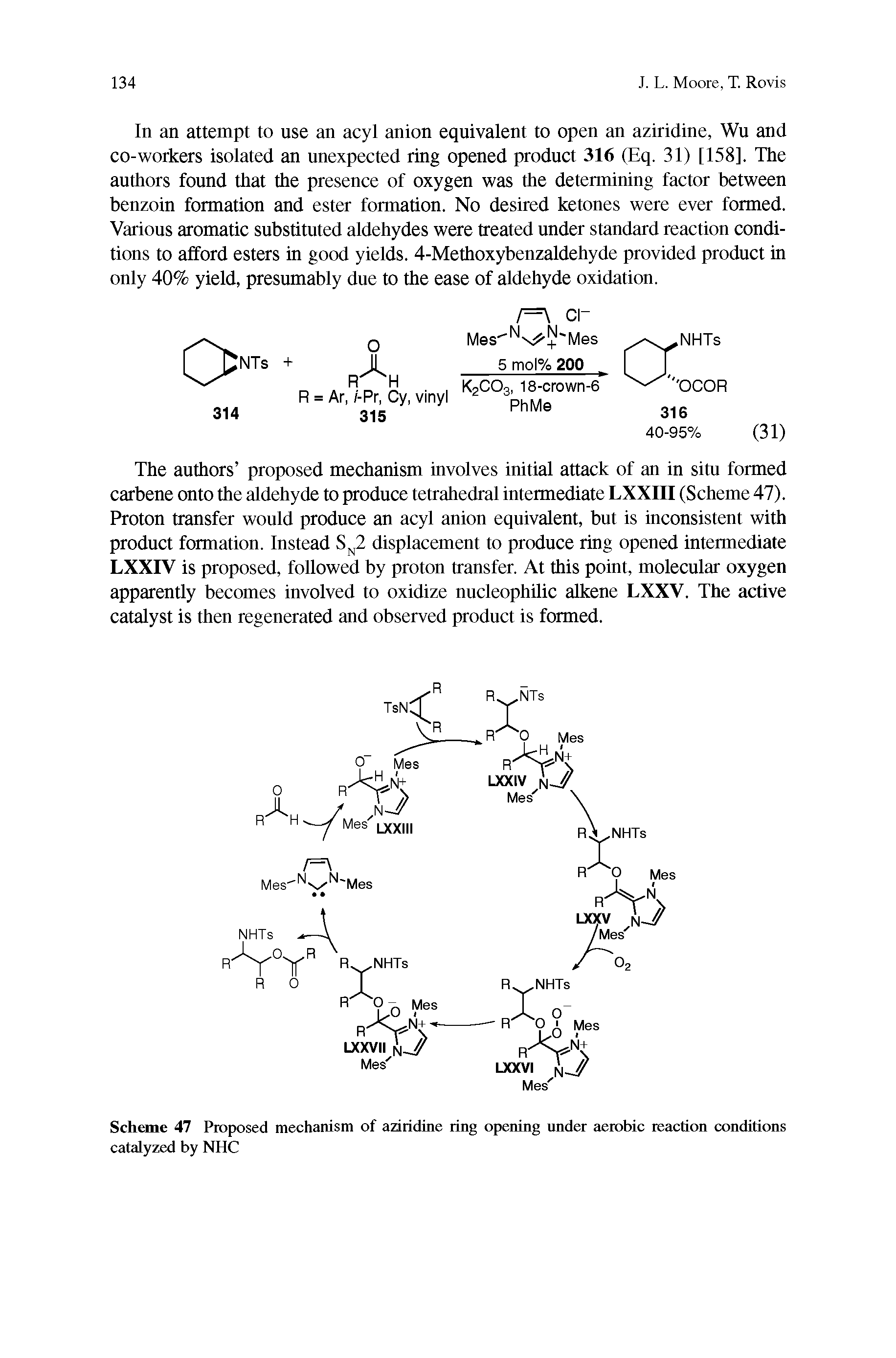 Scheme 47 Proposed mechanism of aziridine ring opening under aerobic reaction conditions catalyzed by NHC...