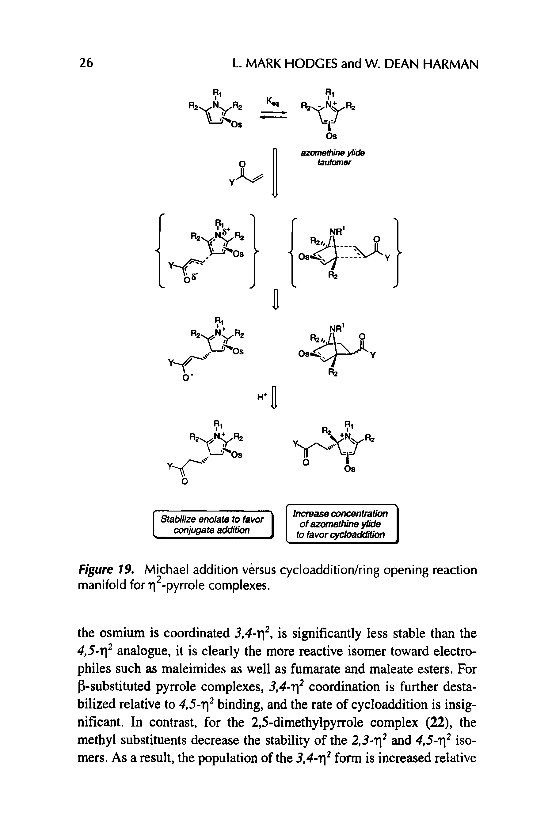 Figure 19. Michael addition versus cycloaddition/ring opening reaction manifold for ri2-pyrrole complexes.