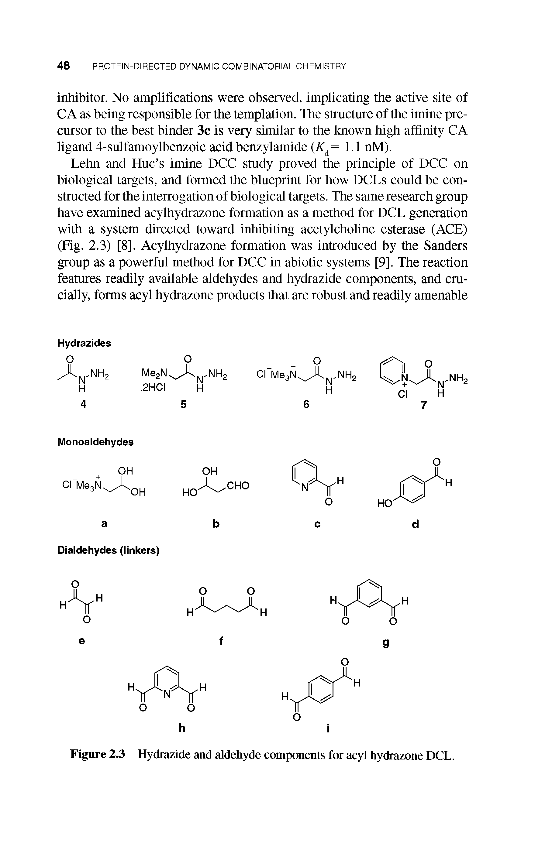 Figure 2.3 Hydrazide and aldehyde components for acyl hydrazone DCL.