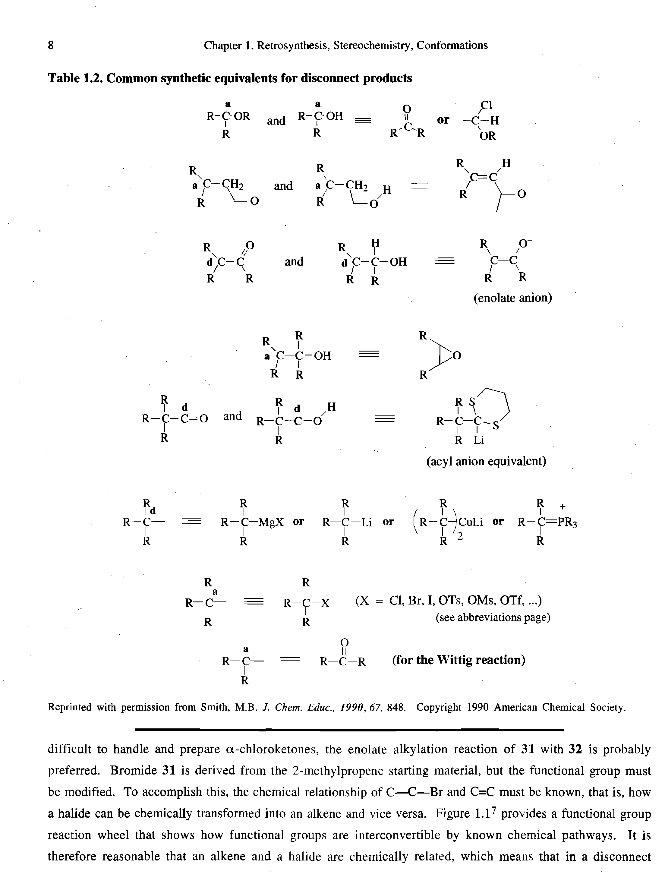 Table 1.2. Common synthetic equivalents for disconnect products...