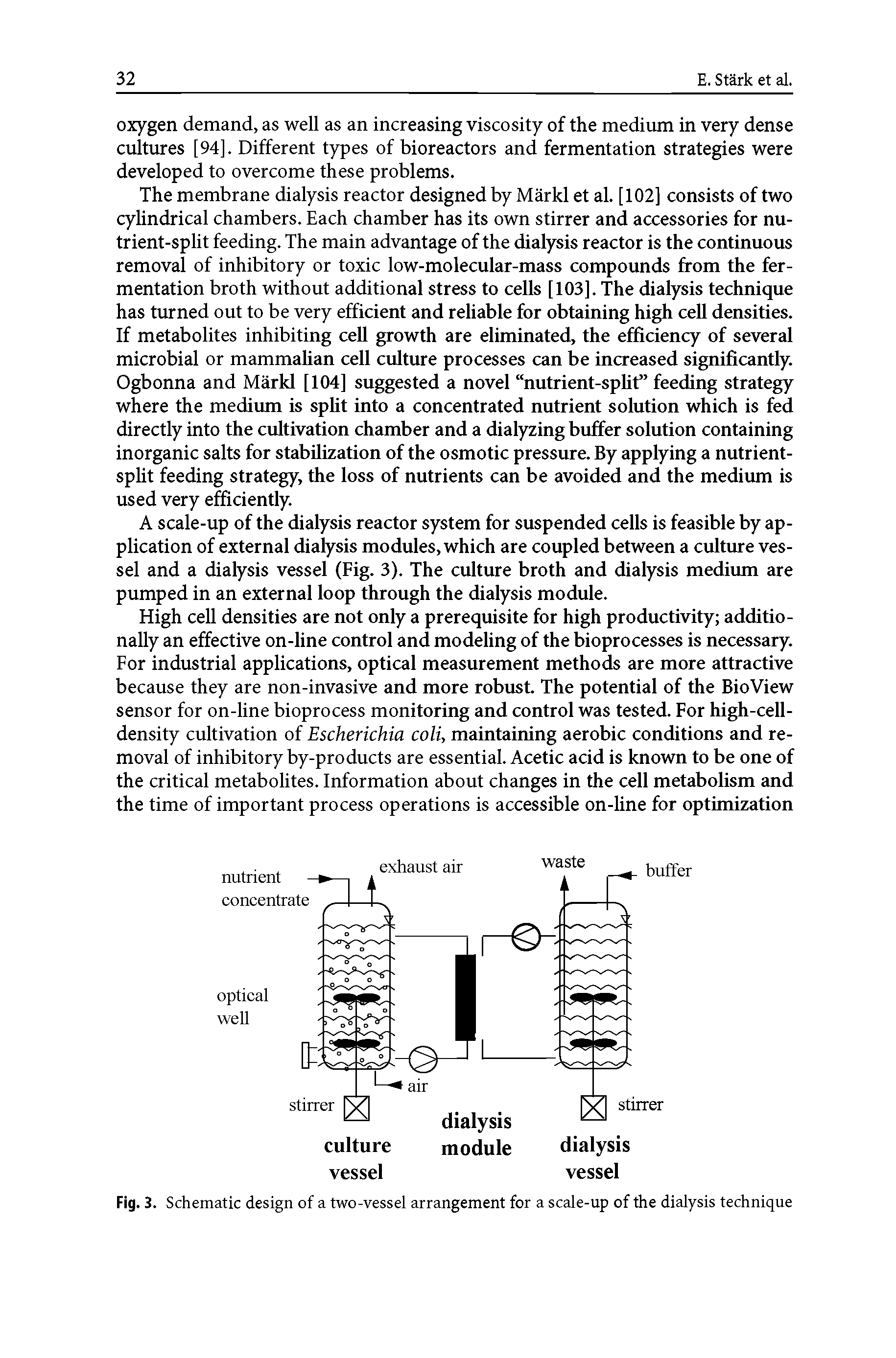 Fig. 3. Schematic design of a two-vessel arrangement for a scale-up of the dialysis technique...