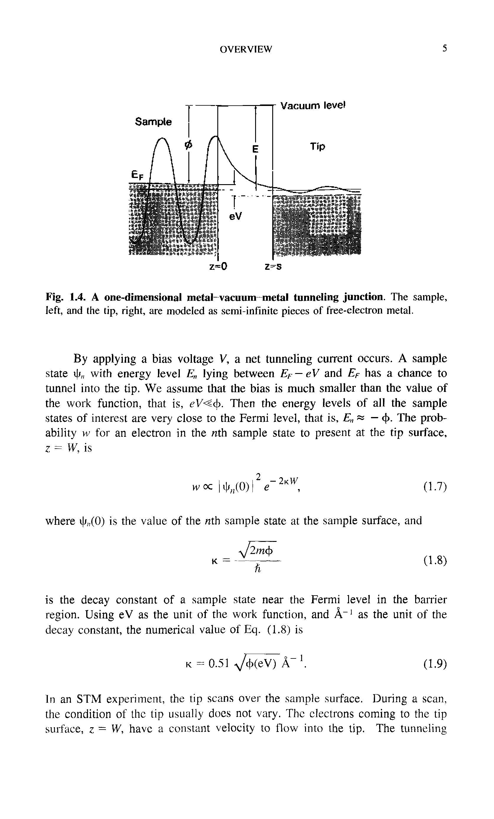 Fig. 1.4. A one-dimensional metal-vacuum-metal tunneling junction. The. sample, left, and the tip, right, are modeled as semi-infinite pieces of free-electron metal.