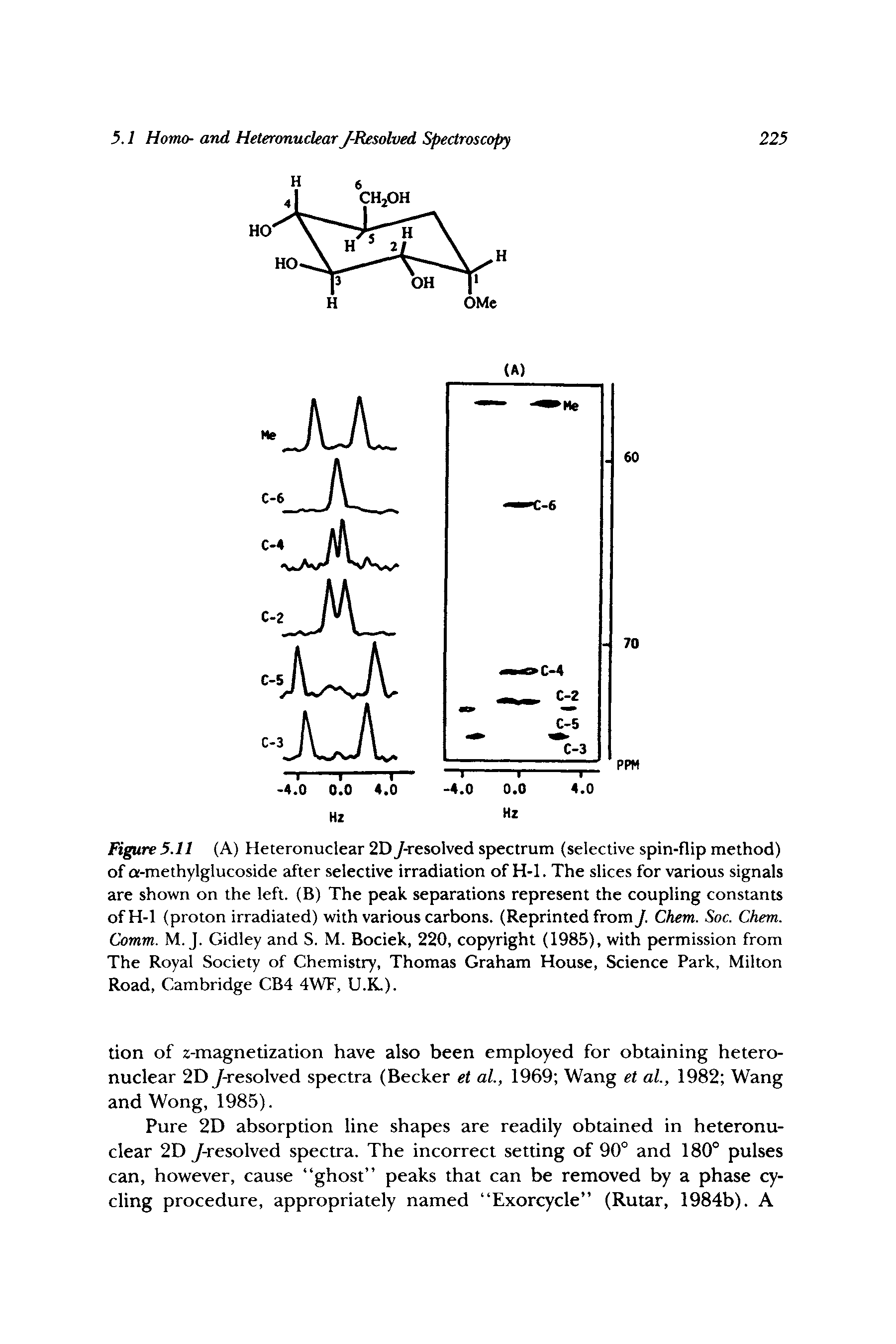 Figure 5.11 (A) Heteronuclear 2D /-resolved spectrum (selective spin-flip method)...