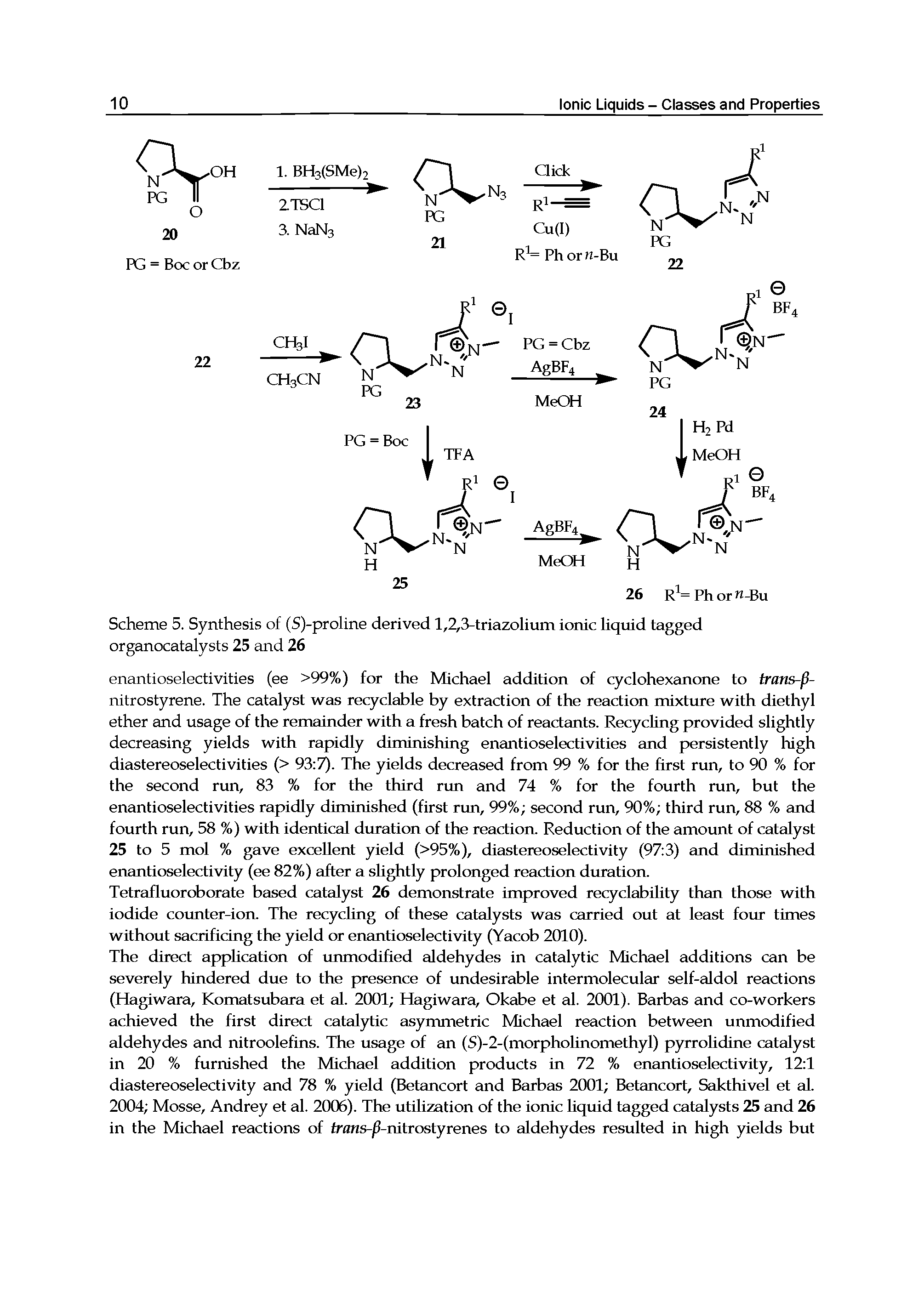 Scheme 5. Synthesis of (S)-proline derived 1,2,3-triazolium ionic liquid tagged organocatalysts 25 and 26...