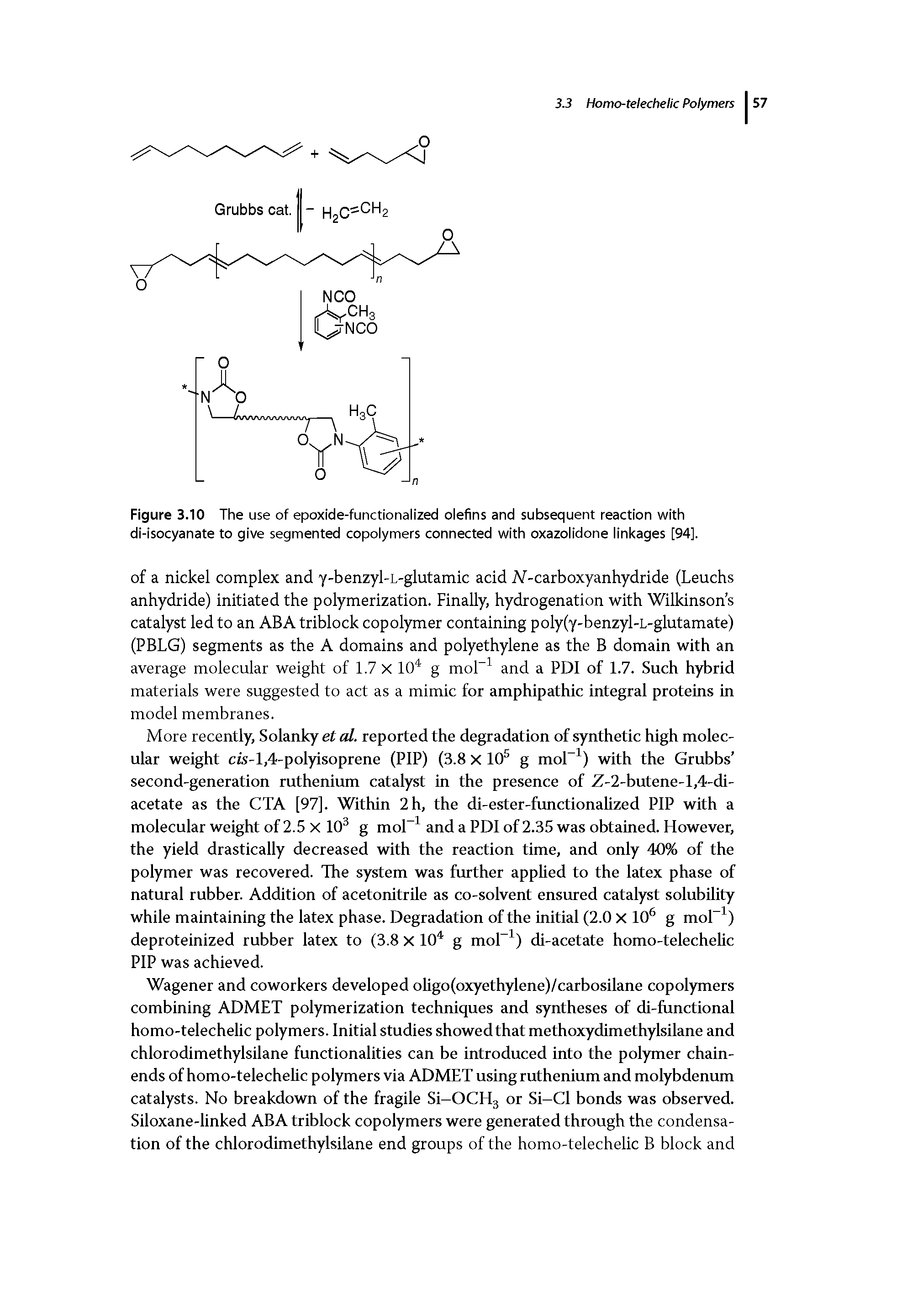 Figure 3.10 The use of epoxide-functionalized olefins and subsequent reaction with di-isocyanate to give segmented copolymers connected with oxazolidone linkages [94].