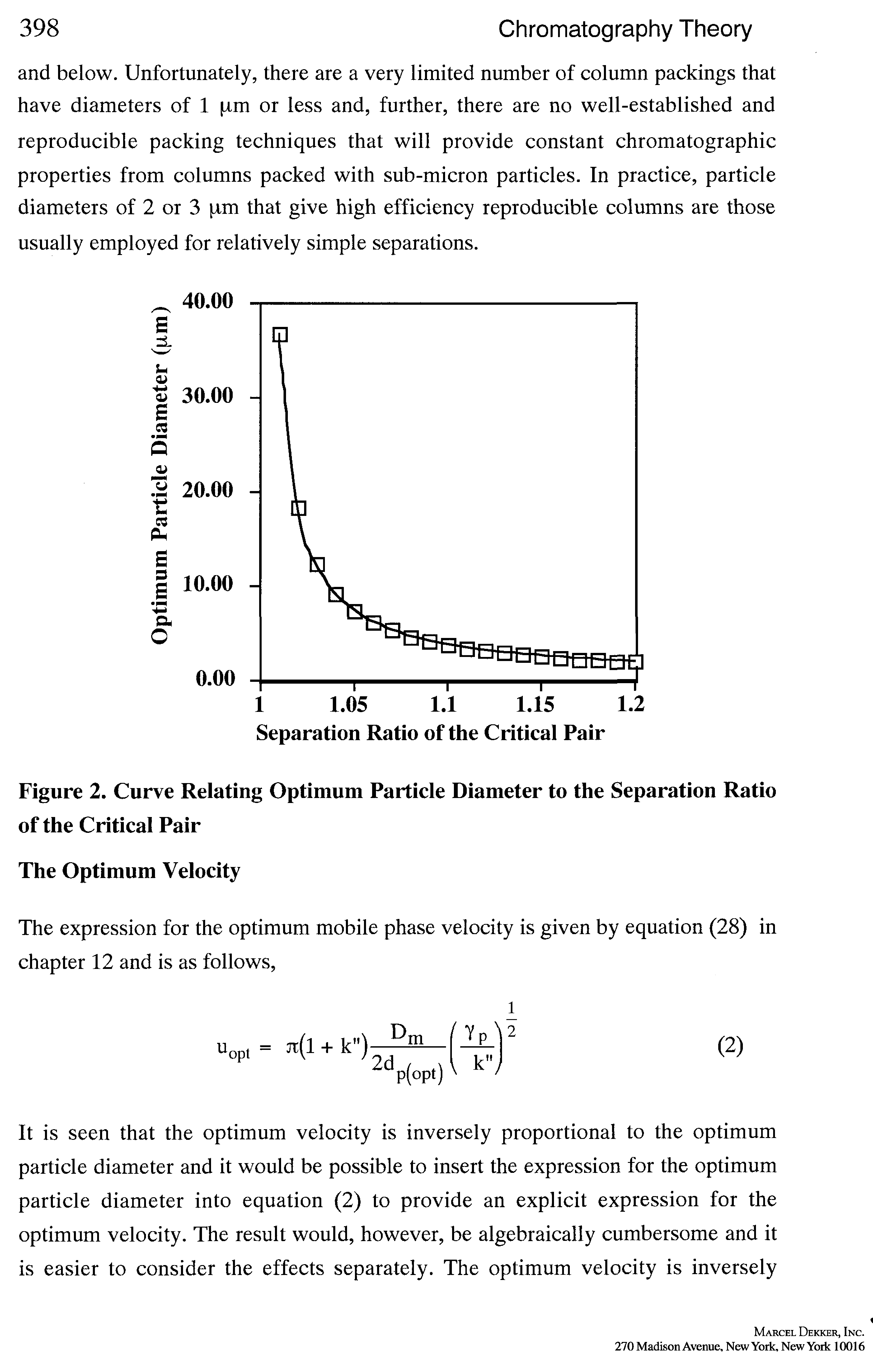 Figure 2. Curve Relating Optimum Particle Diameter to the Separation Ratio of the Critical Pair...