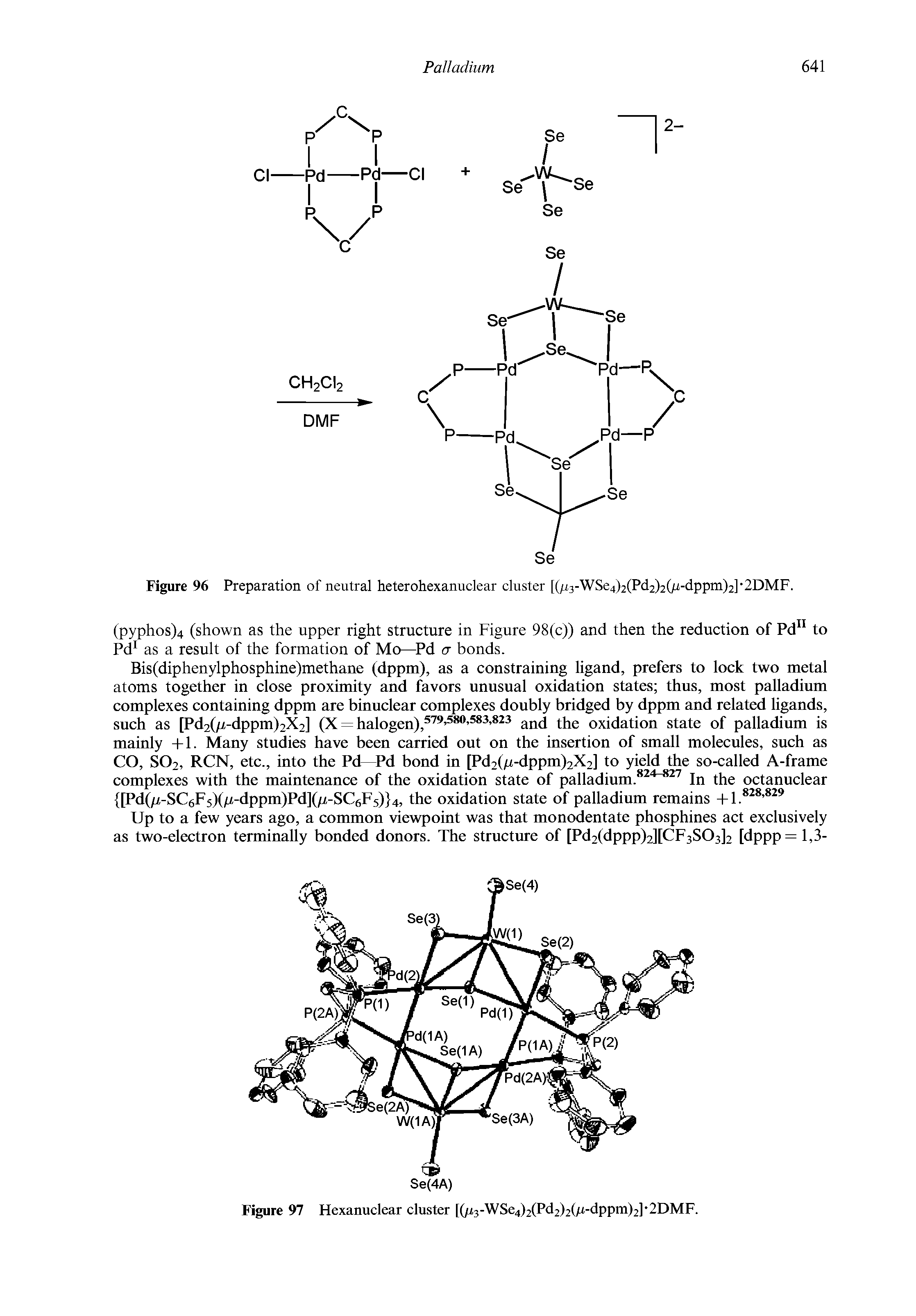 Figure 97 Hexanuclear cluster [(/i3-WSe4)2(Pd2)2(/r-dppm)2],2DMF.