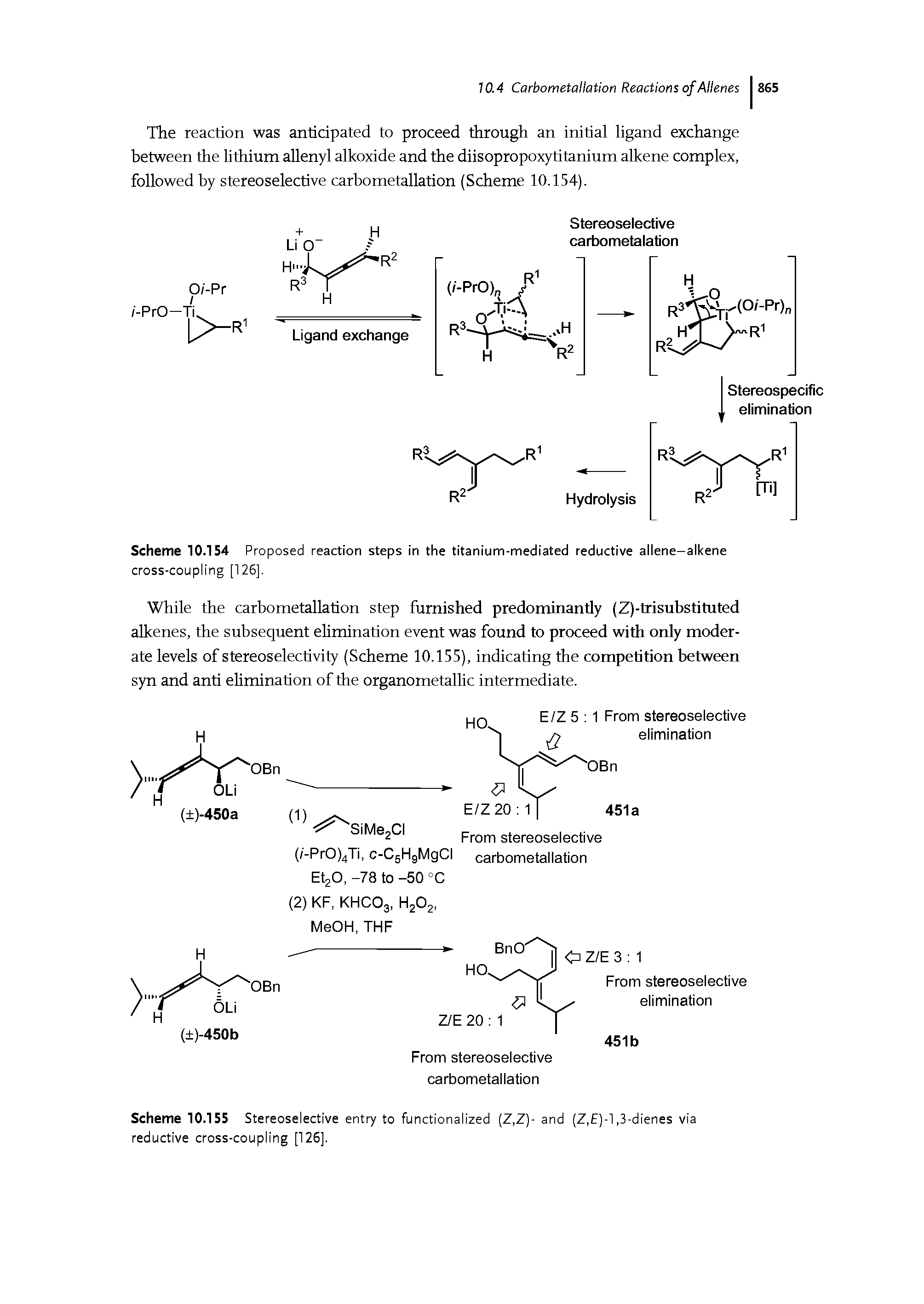 Scheme 10.154 Proposed reaction steps in the titanium-mediated reductive allene-alkene cross-coupling [125].