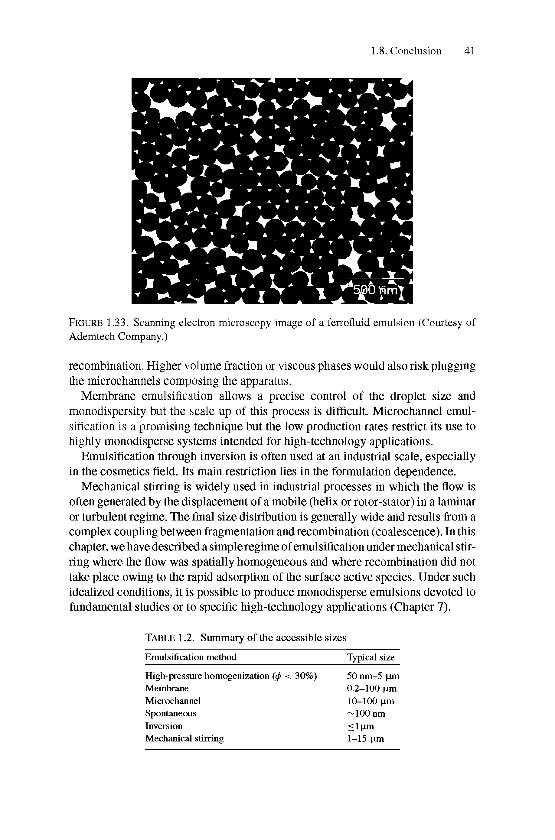 Figure 1.33. Scanning electron microscopy image of a ferrofluid emulsion (Courtesy of Ademtech Company.)...