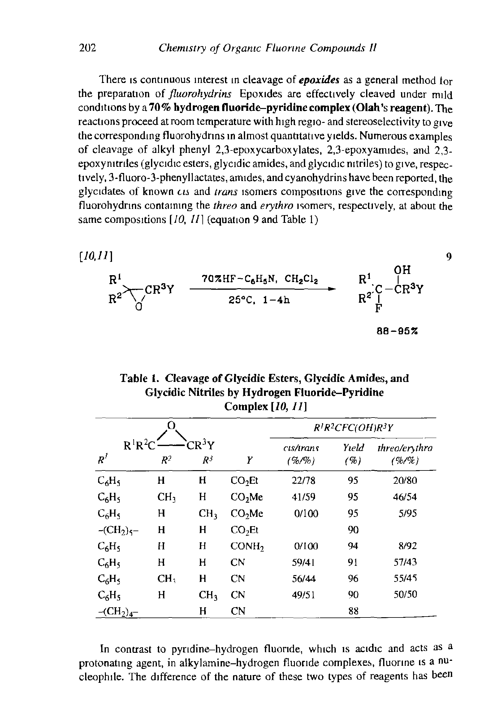 Table 1. Cleavage of Glycidic Esters, Glycidic Amides, and Glycidic Nitriles by Hydrogen Fluoride-Pyridine Complex 110,11]...