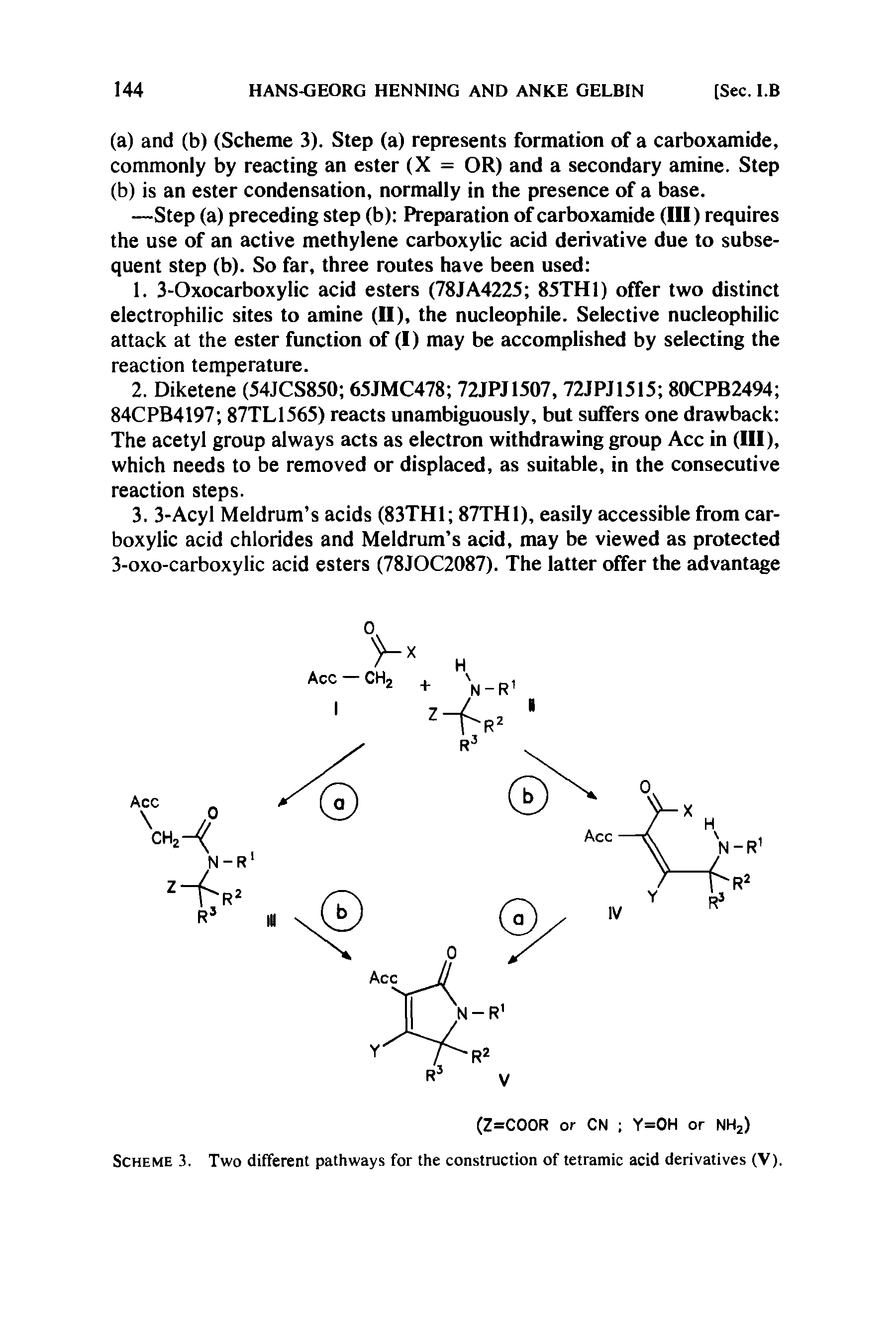 Scheme 3. Two different pathways for the construction of tetramic acid derivatives (V).