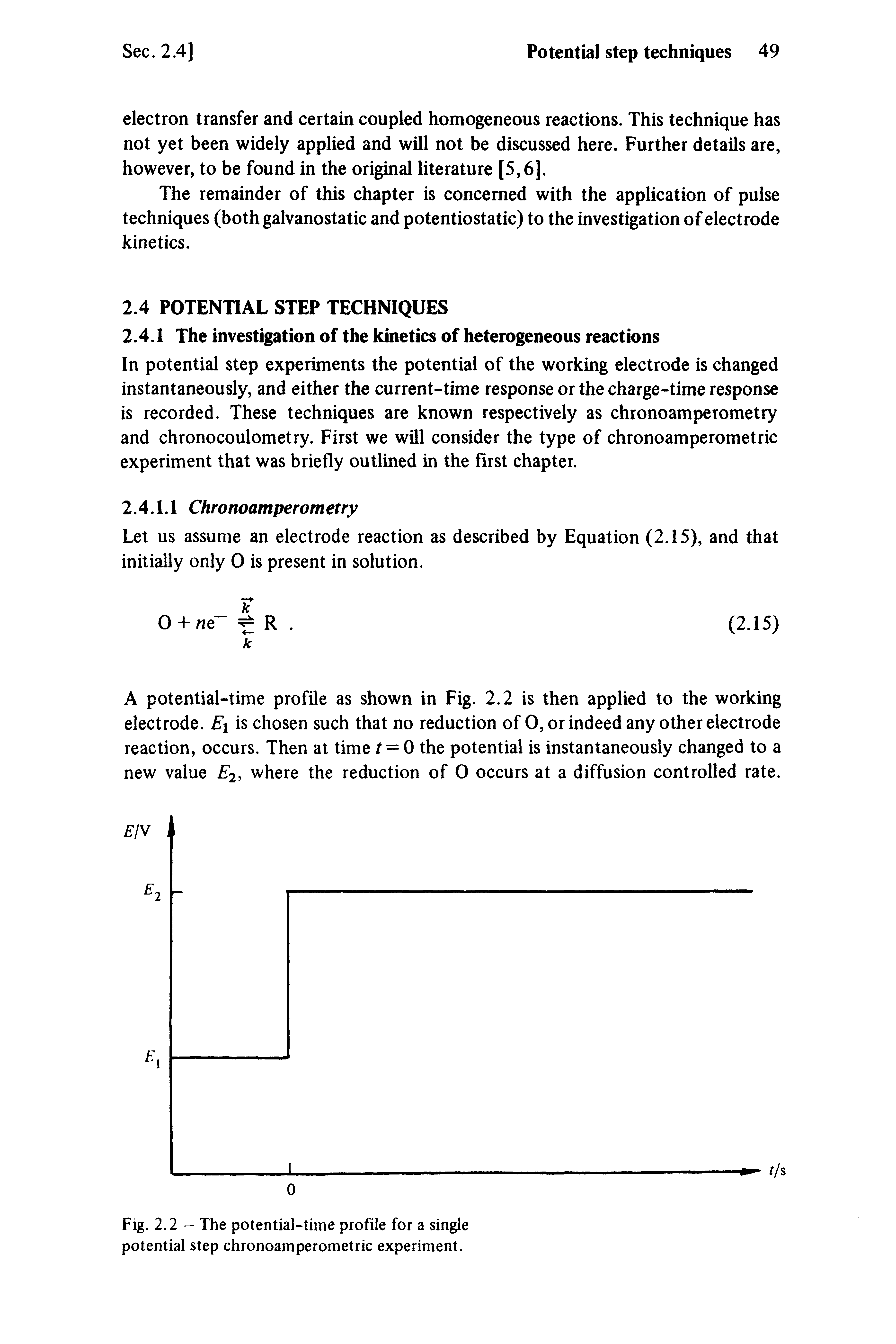 Fig. 2.2 - The potential-time profile for a single potential step chronoamperometric experiment.