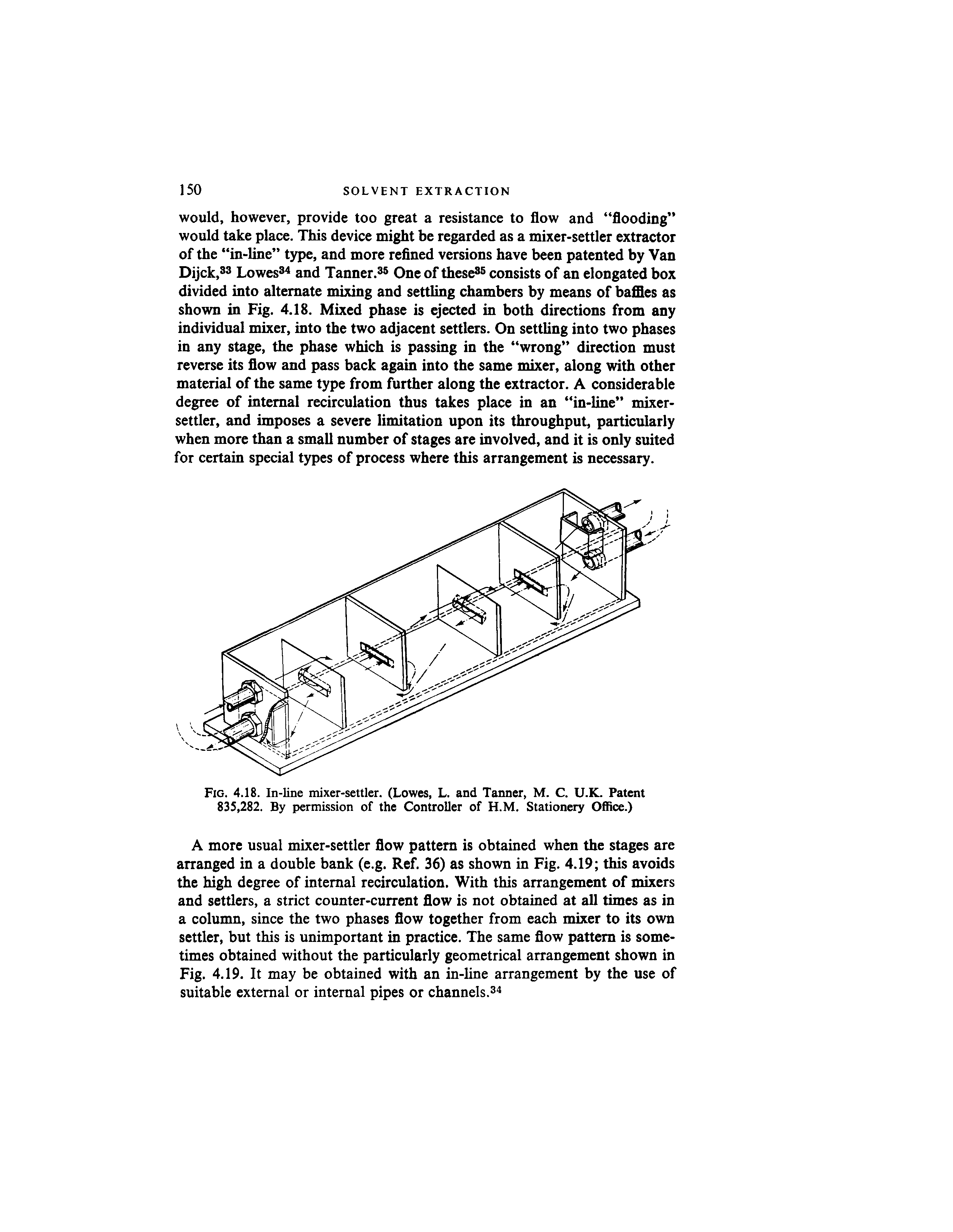 Fig. 4.18. In-line mixer-settler. (Lowes, L. and Tanner, M. C. U.K. Patent 835,282. By permission of the Controller of H.M. Stationery Office.)...