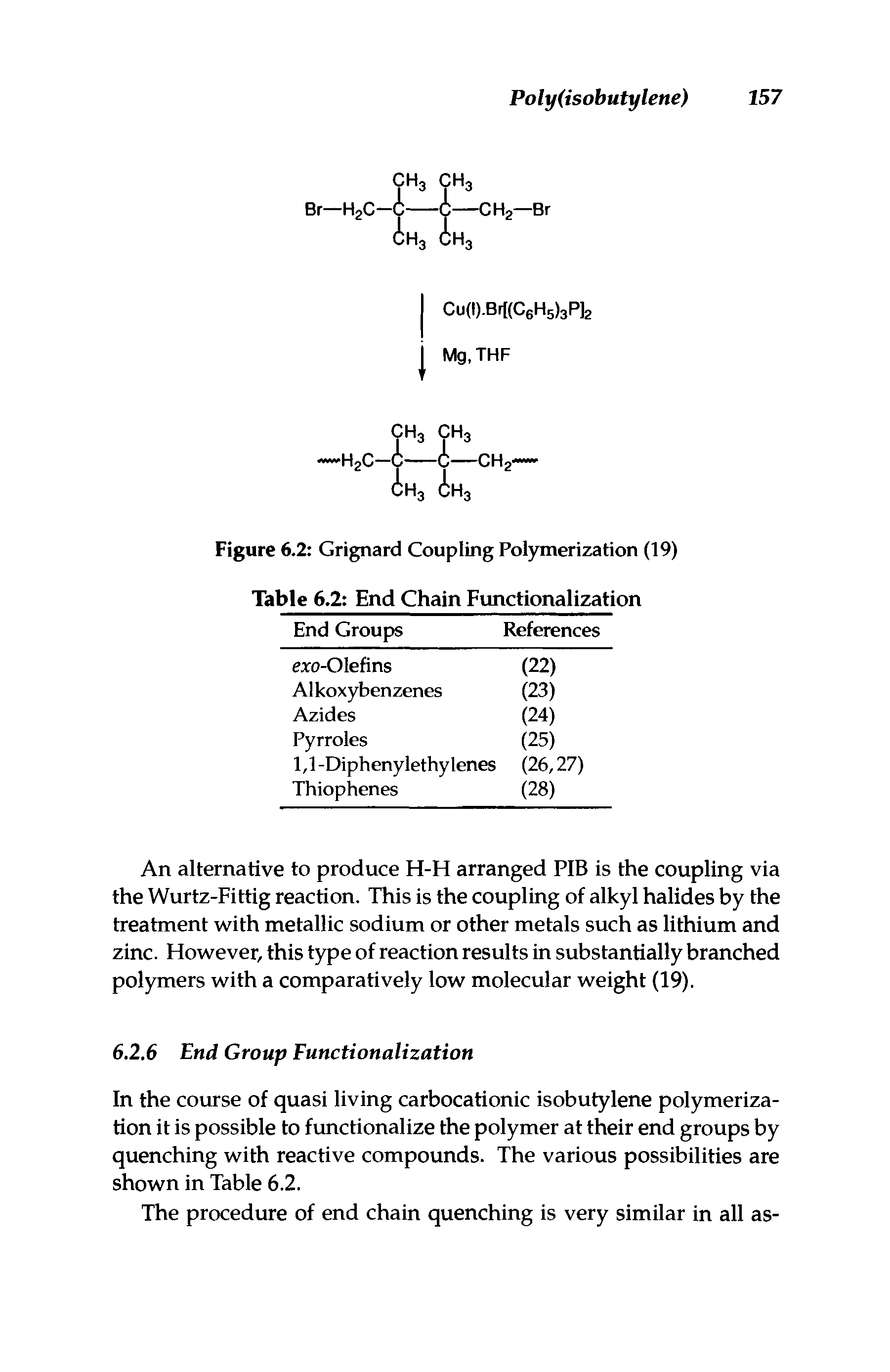 Figure 6.2 Grignard Coupling Polymerization (19) Table 6.2 End Chain Functionalization...