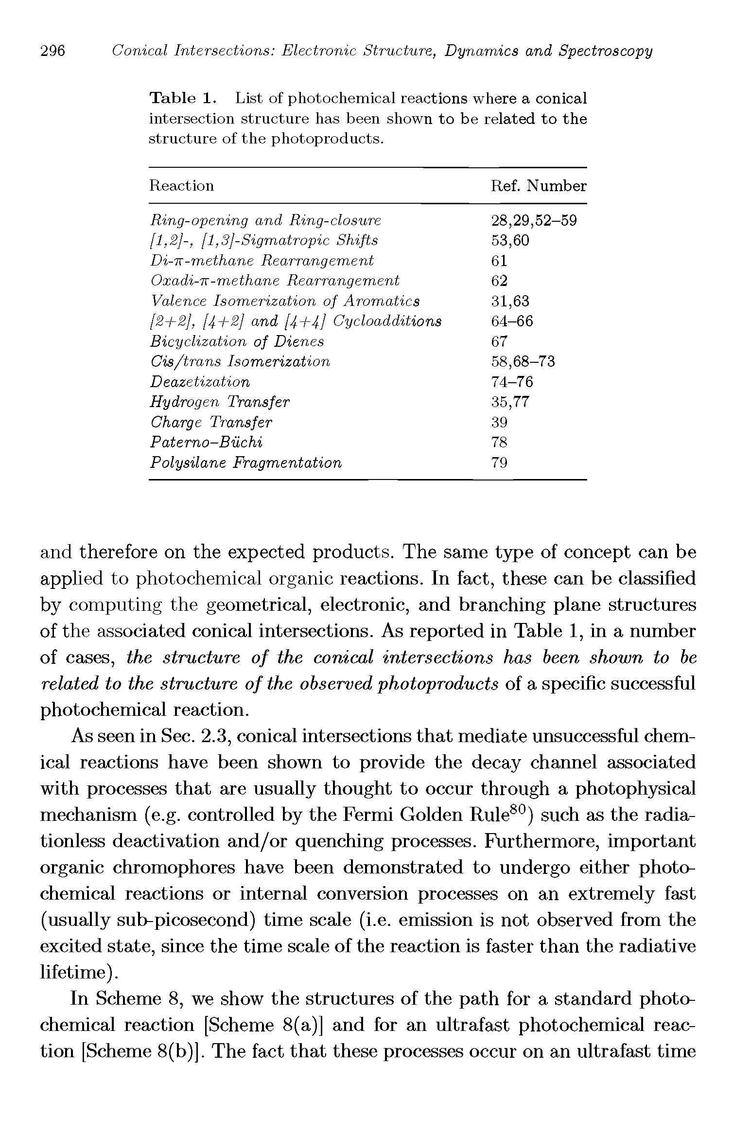 Table 1. List of photochemical reactions where a conical intersection structure has been shown to be related to the structure of the photoproducts.