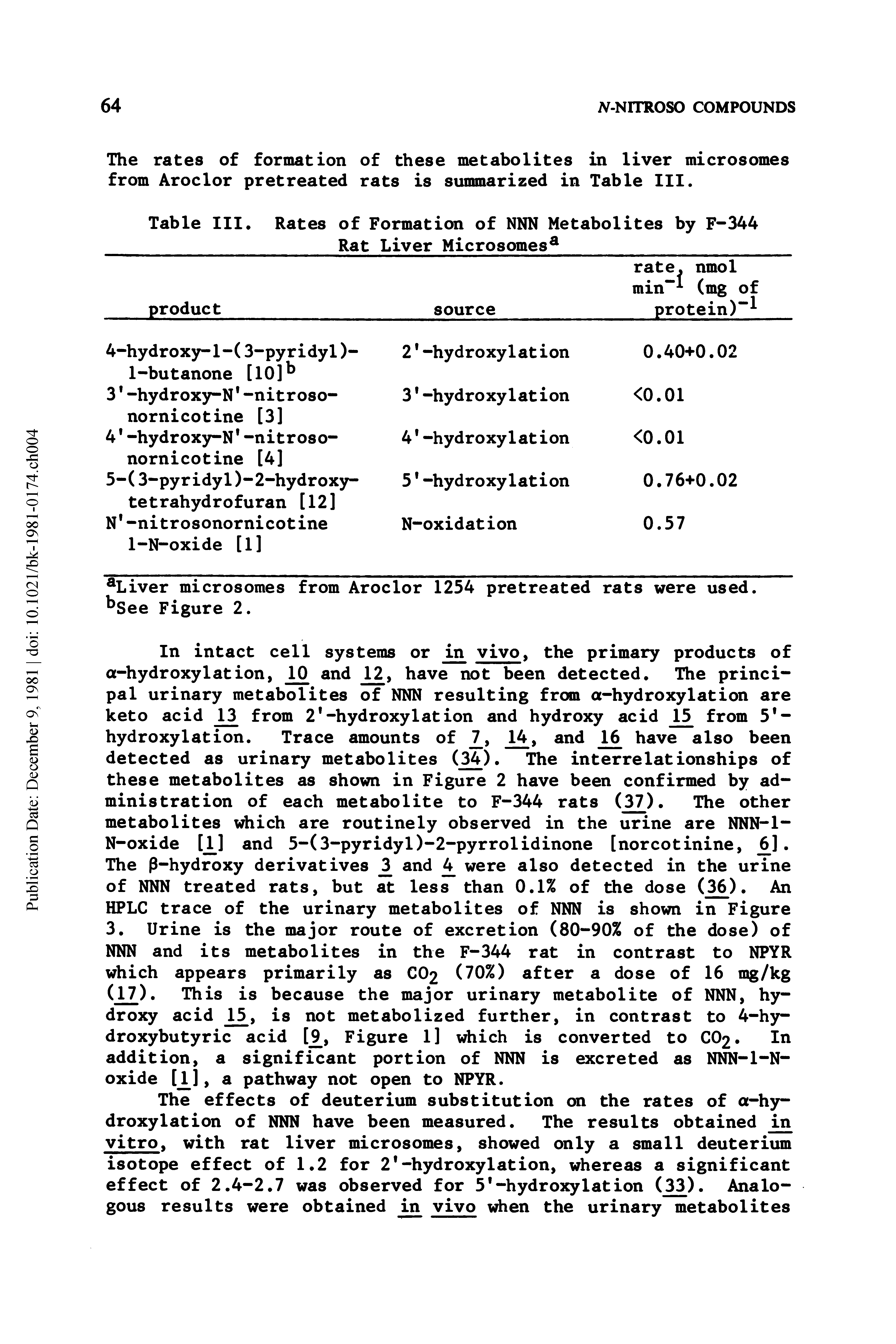 Table III. Rates of Formation of NNN Metabolites by F-344 Rat Liver Microsomes ...