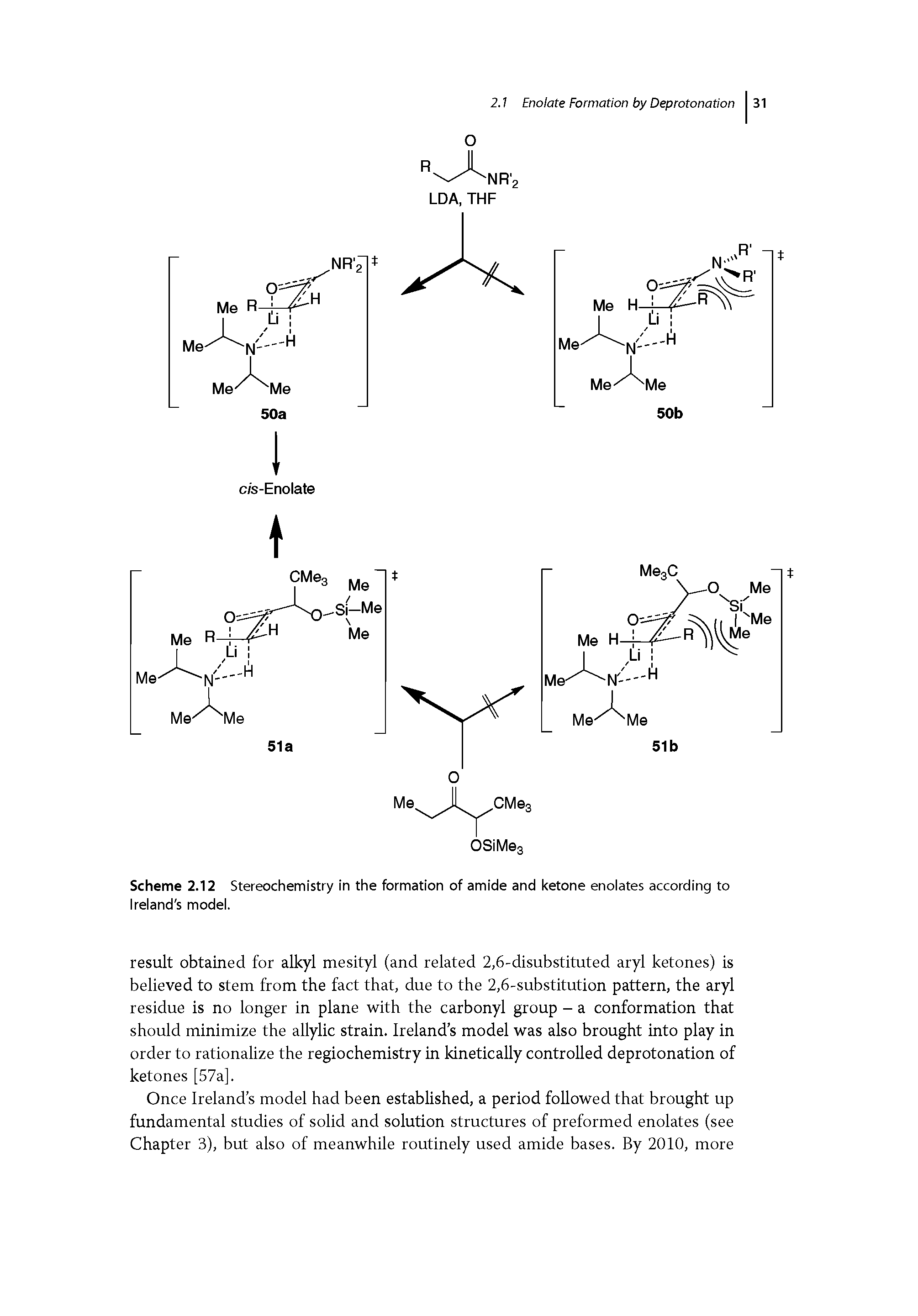Scheme 2.12 Stereochemistry in the formation of amide and ketone enolates according to Ireland s model.