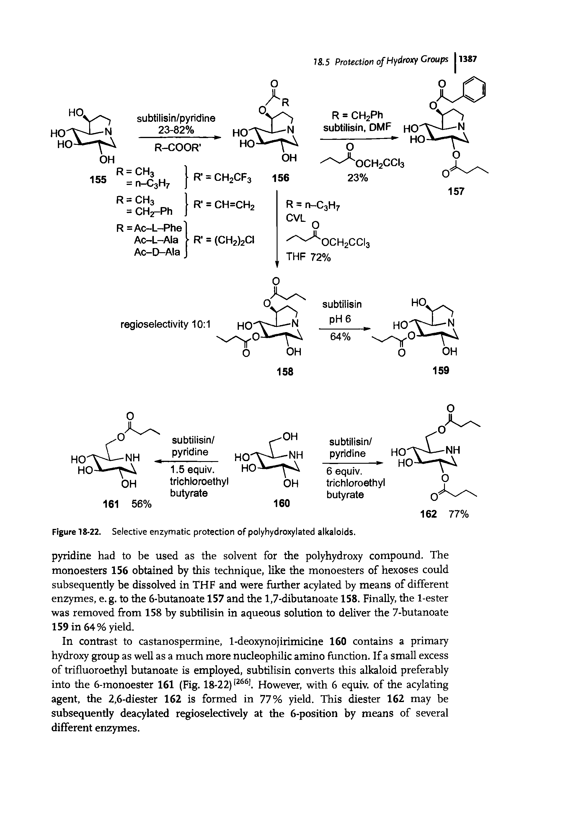 Figure 18-22. Selective enzymatic protection of polyhydroxylated alkaloids.