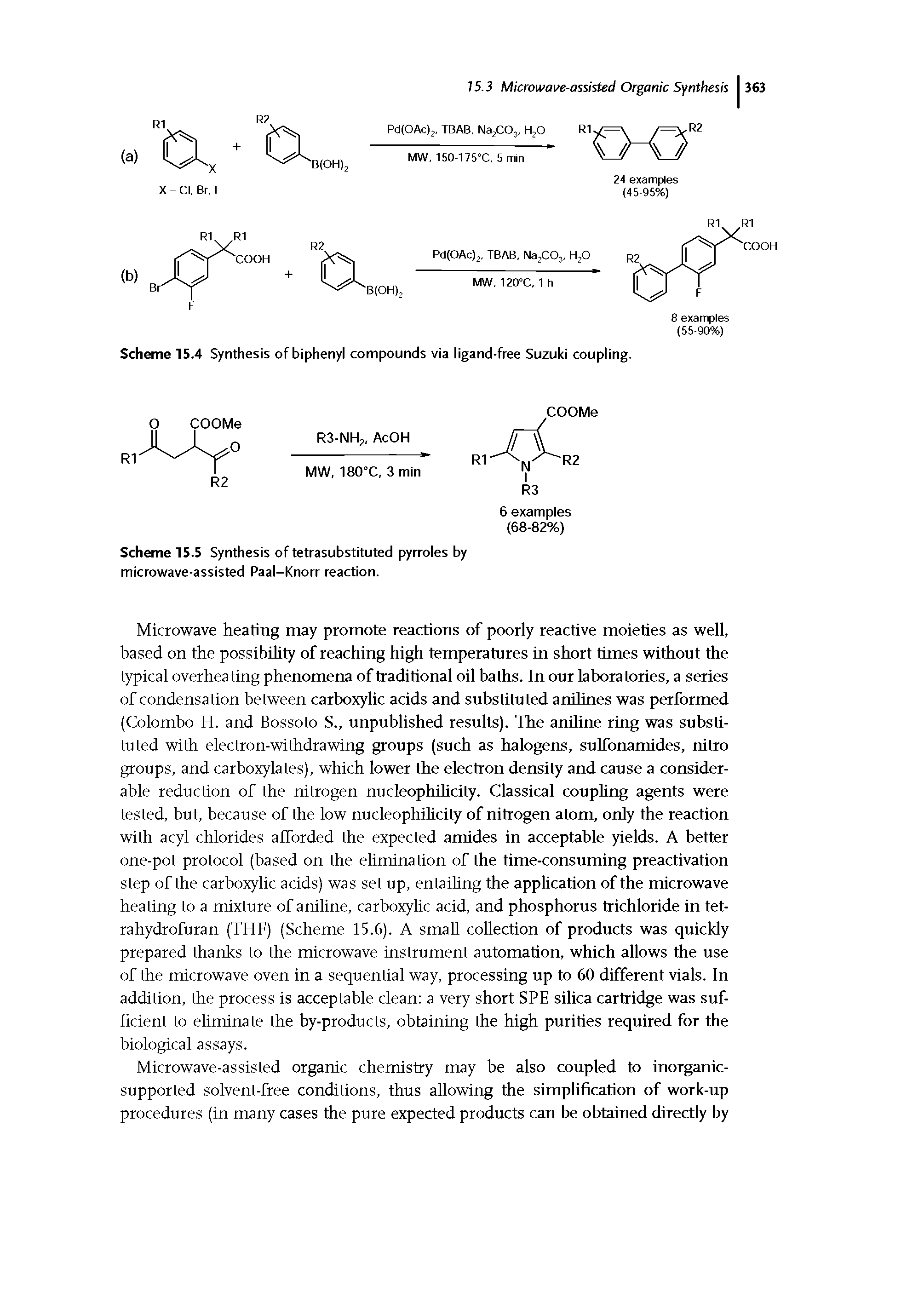 Scheme 15.5 Synthesis of tetrasubstituted pyrroles by microwave-assisted Paal-Knorr reaction.