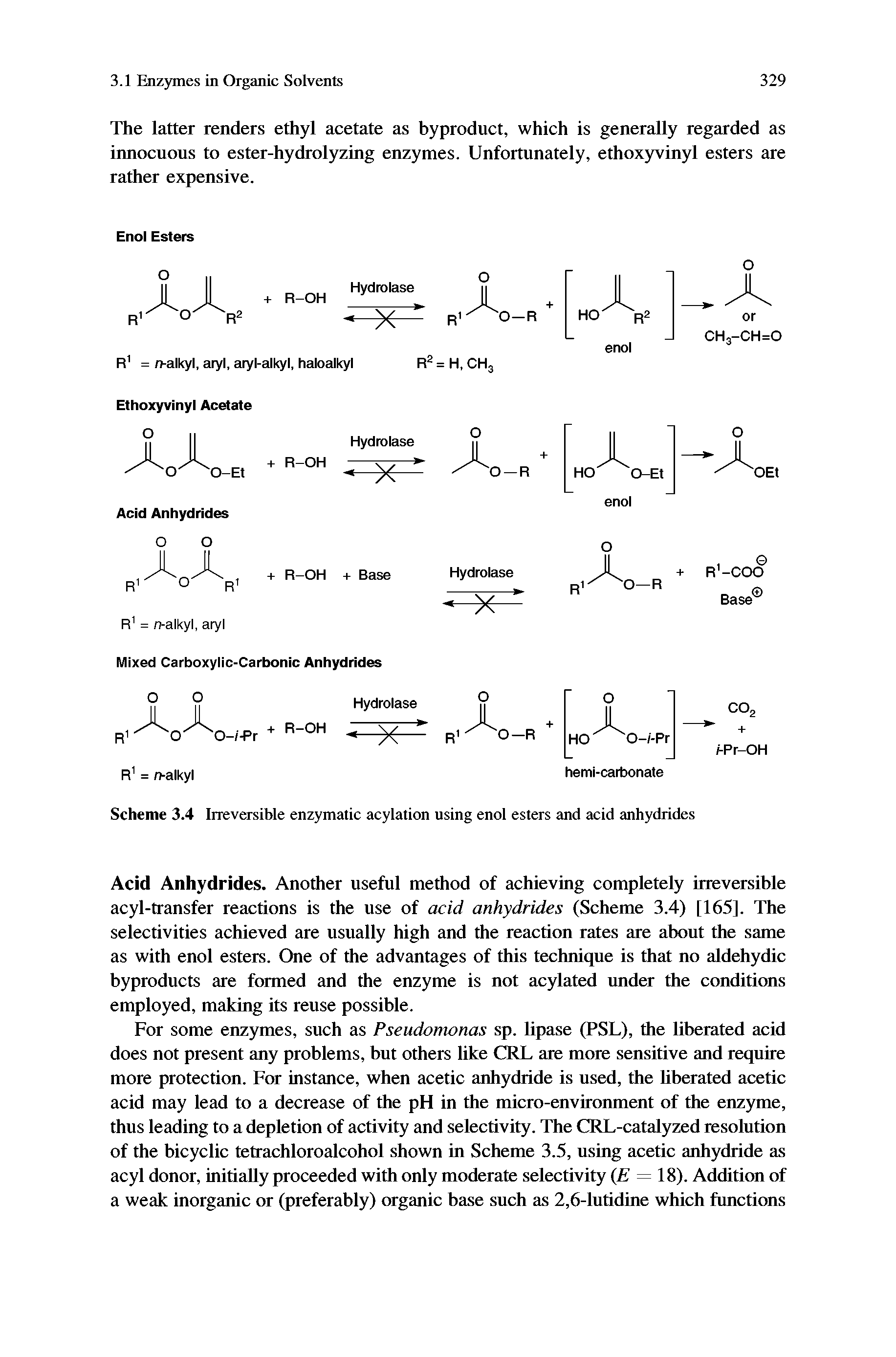 Scheme 3.4 Irreversible enzymatic acylation using enol esters and acid anhydrides...
