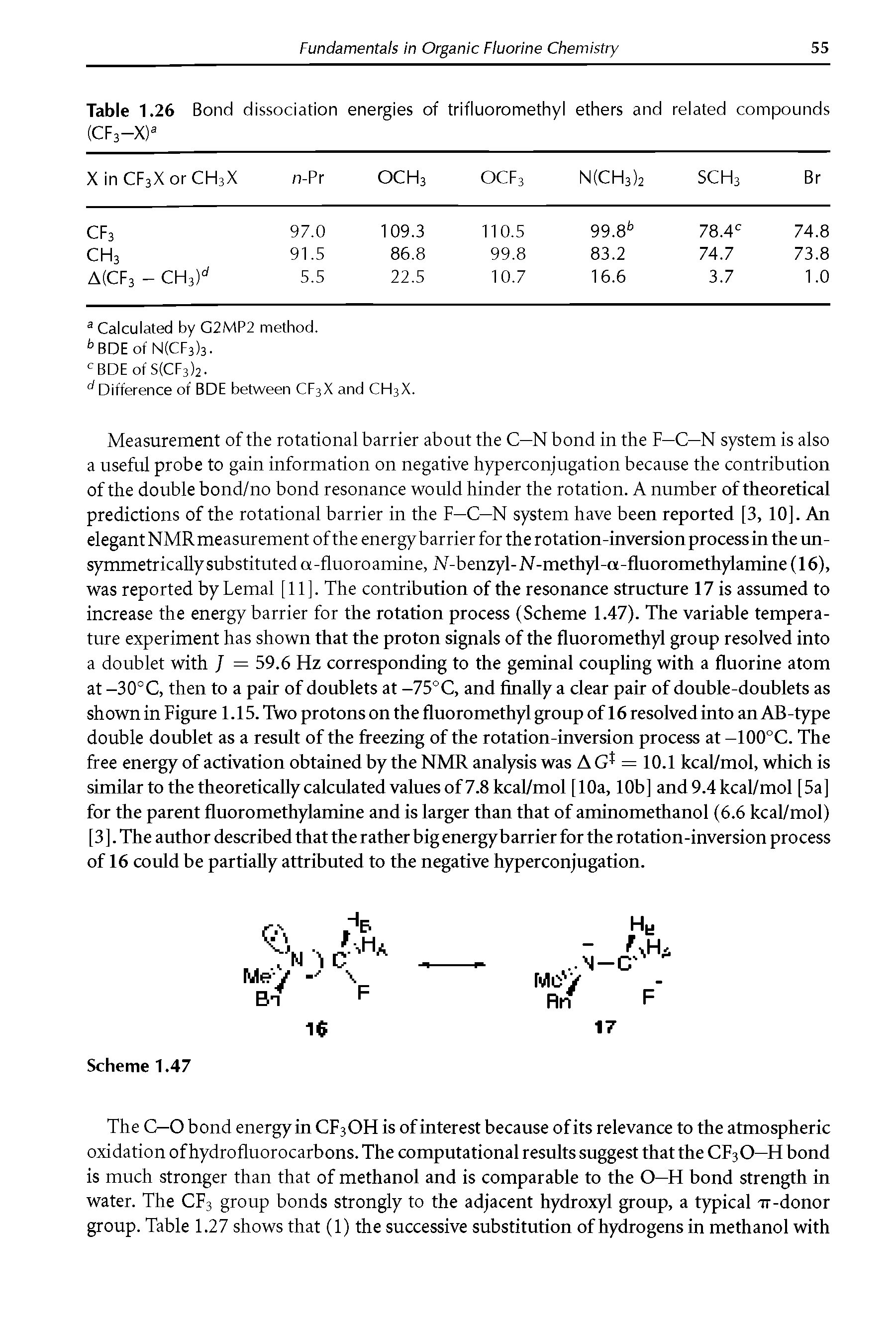 Table 1.26 Bond dissociation energies of trifluoromethyl ethers and related compounds (CF3—X)a...