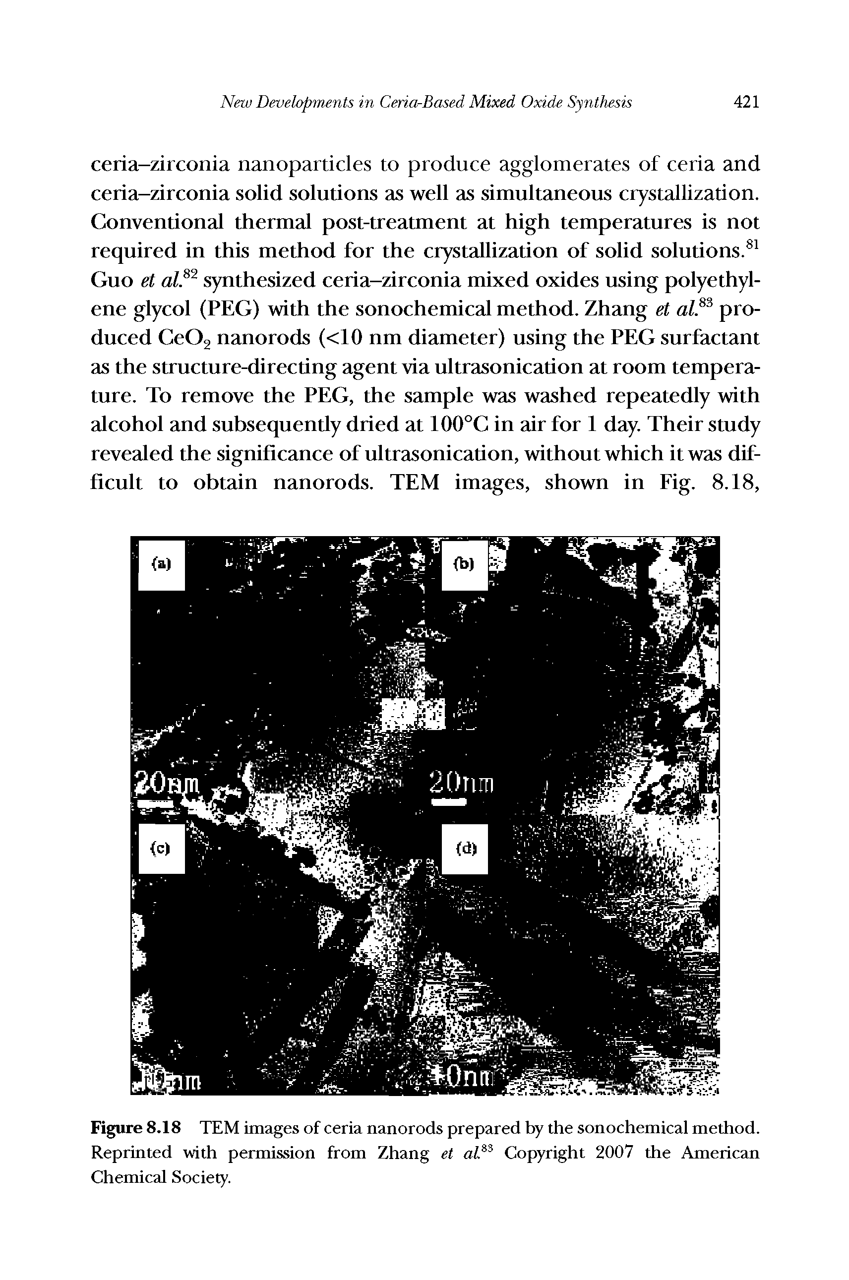 Figure 8.18 TEM images of ceria nanorods prepared by the sonochemical method. Reprinted with permission from Zhang et Copyright 2007 the American Chemical Society.