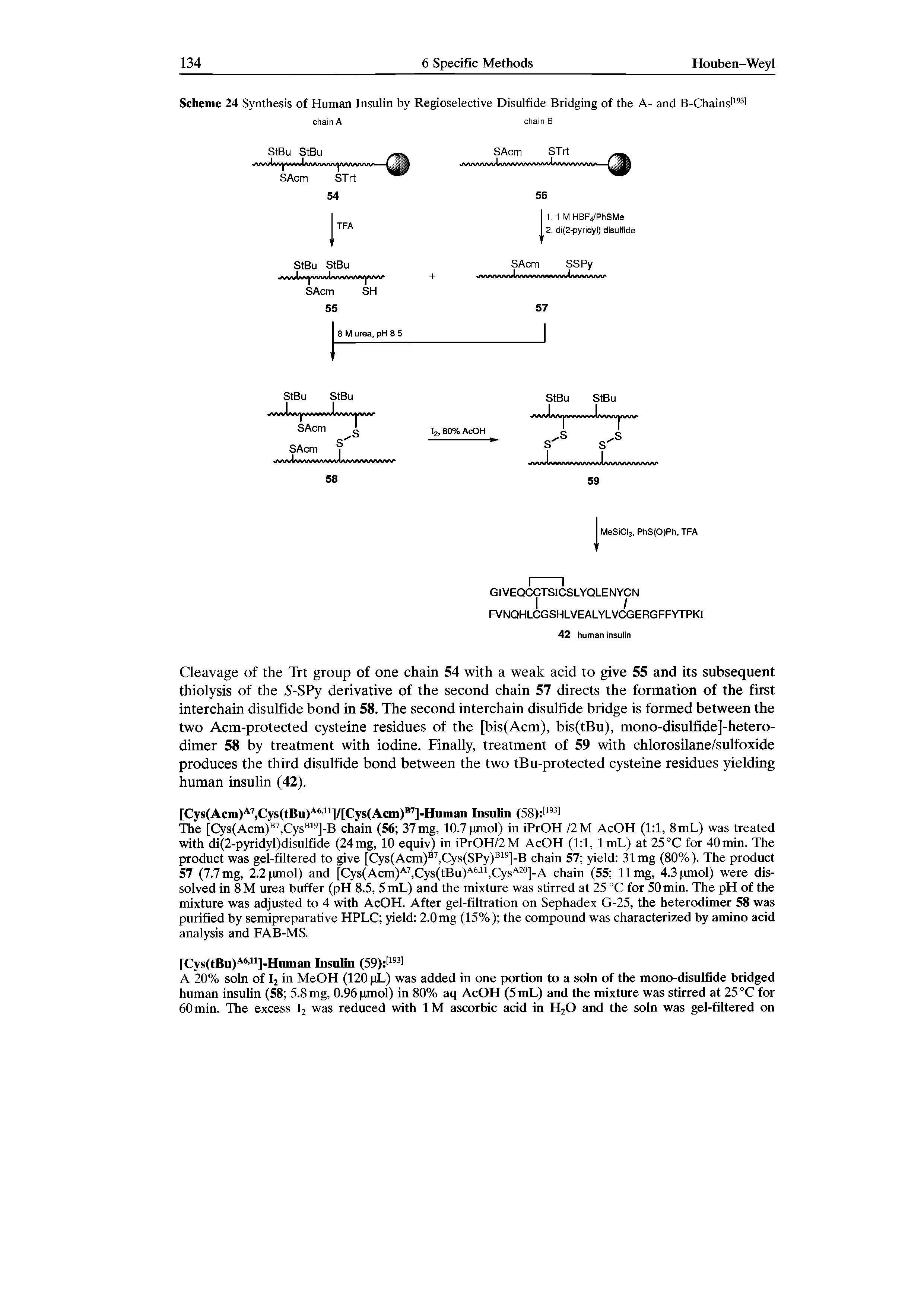 Scheme 24 Synthesis of Human Insulin by Regioselective Disulfide Bridging of the A- and B-Chains1 1 31...