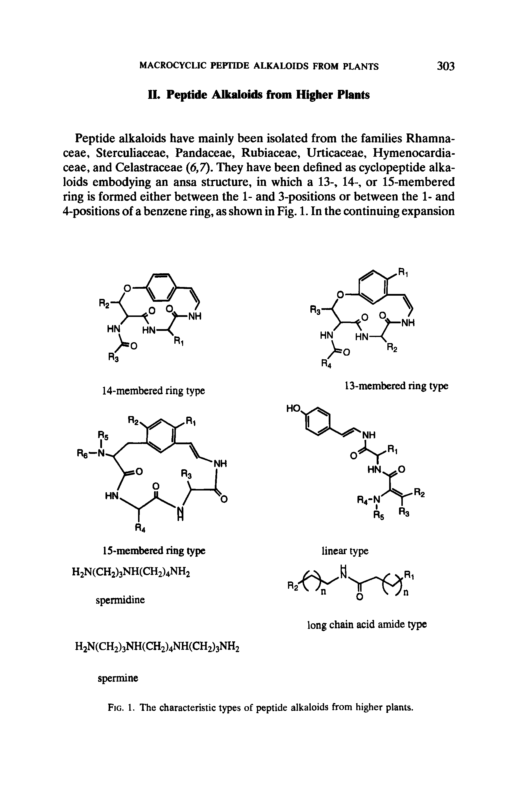 Fig. 1. The characteristic types of peptide alkaloids from higher plants.