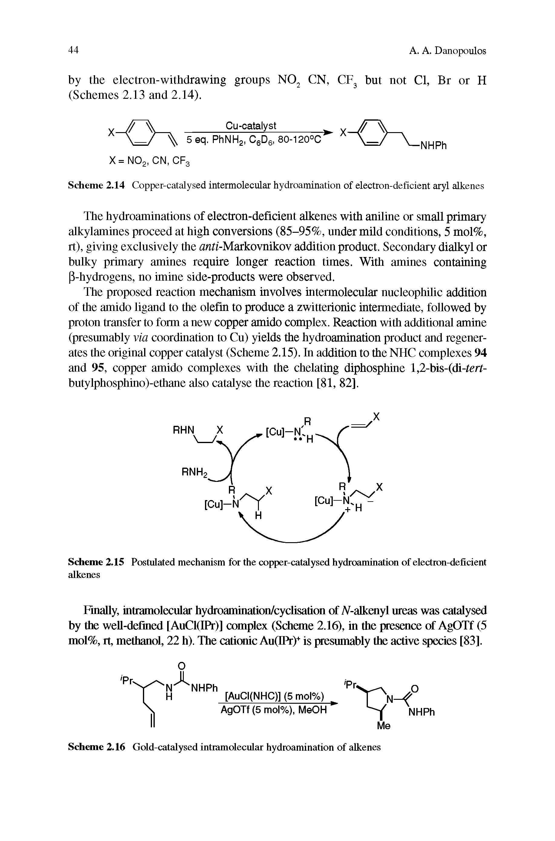 Scheme 2.16 Gold-catalysed intramolecular hydroamination of alkenes...