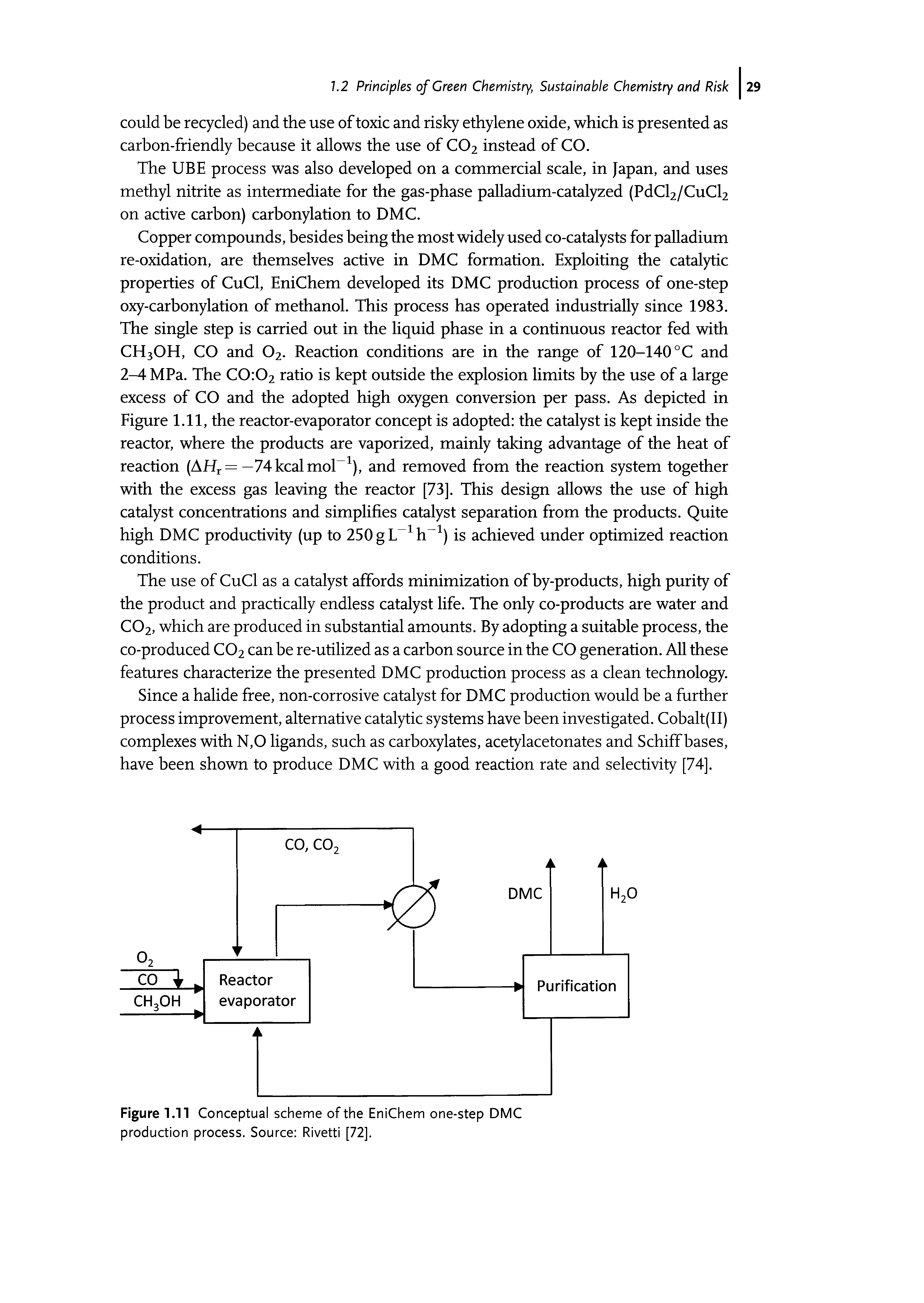 Figure 1.11 Conceptual scheme of the EniChem one-step DMC production process. Source Rivetti [72].