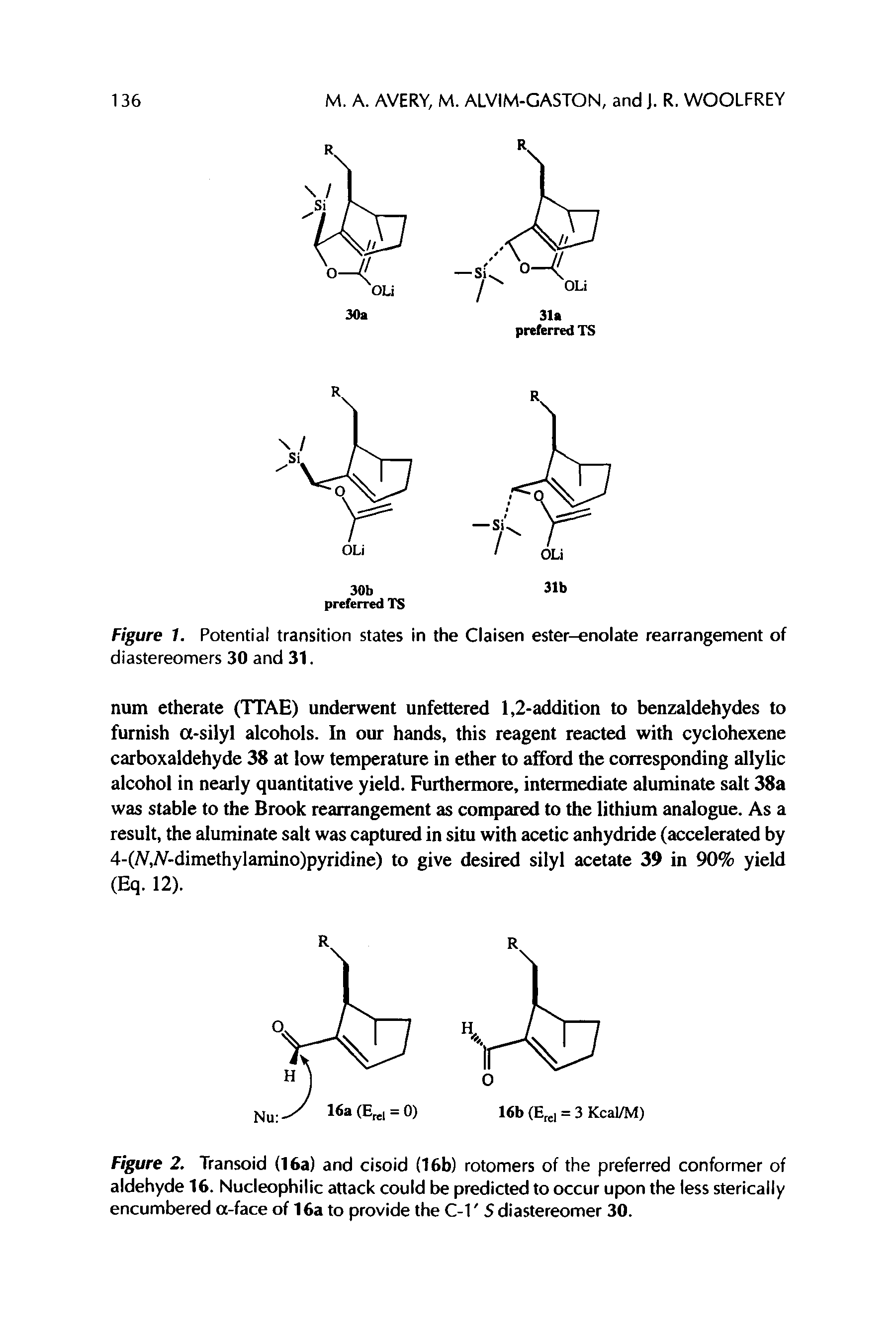 Figure 1. Potential transition states in the Claisen ester-enolate rearrangement of diastereomers 30 and 31.