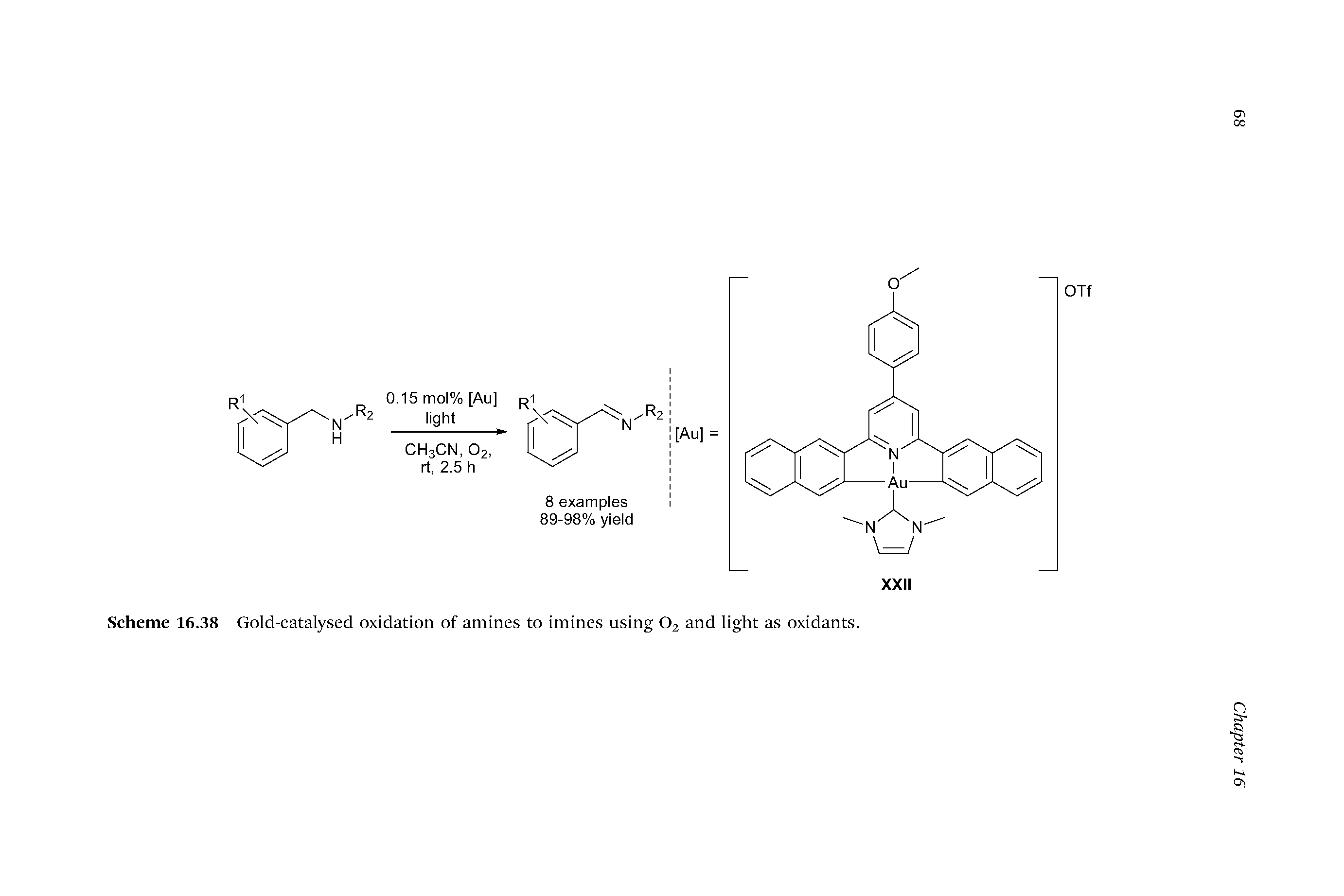 Scheme 16.38 Gold-catalysed oxidation of amines to imines using O2 and light as oxidants.