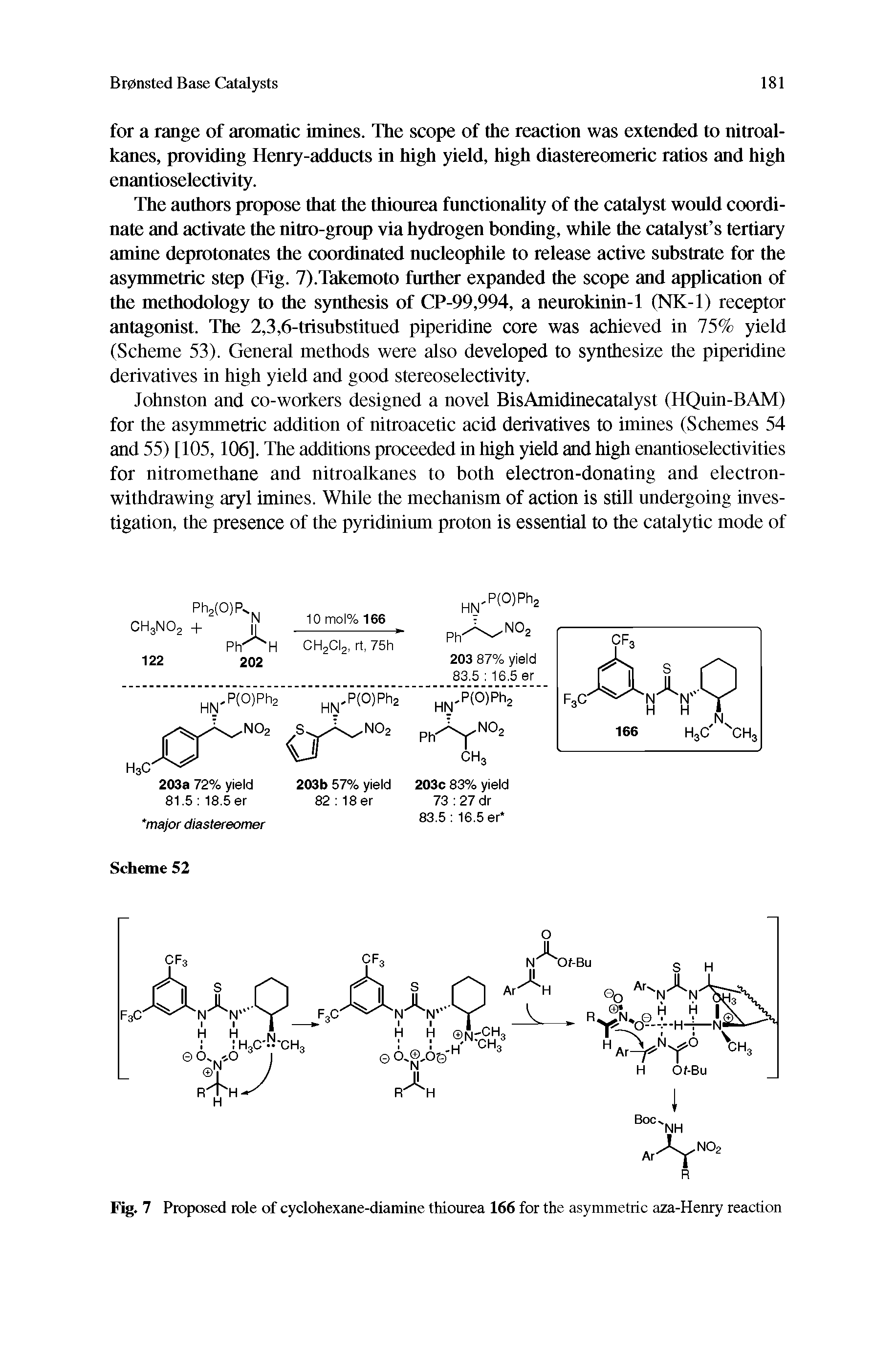 Fig. 7 Proposed role of cyclohexane-diamine thiourea 166 for the asymmetric aza-Henry reaction...