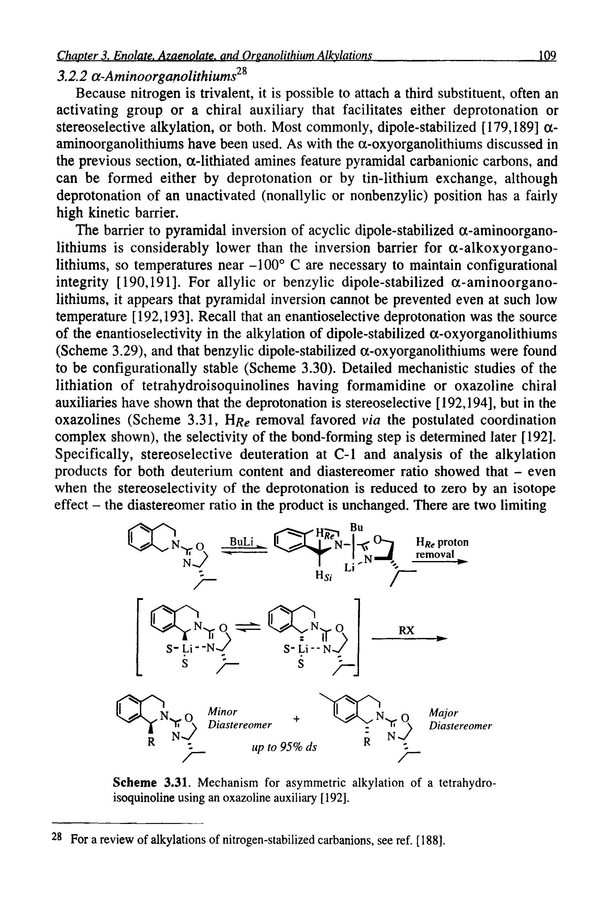Scheme 3.31. Mechanism for asymmetric alkylation of a tetrahydro-isoquinoline using an oxazoline auxiliary [192].