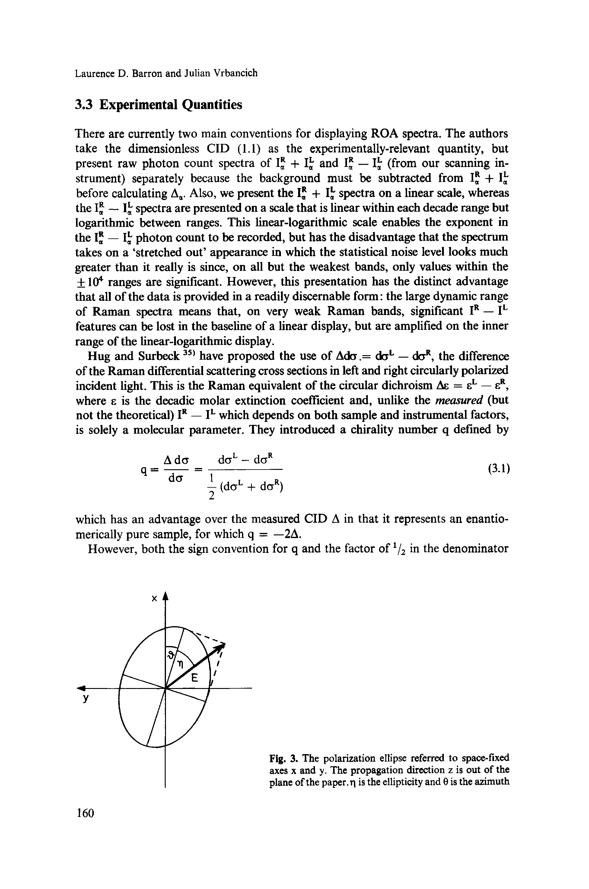 Fig. 3. The polarization ellipse referred to space-fixed axes x and y. The propagation direction z is out of the plane of the paper, n is the ellipticity and 0 is the azimuth...