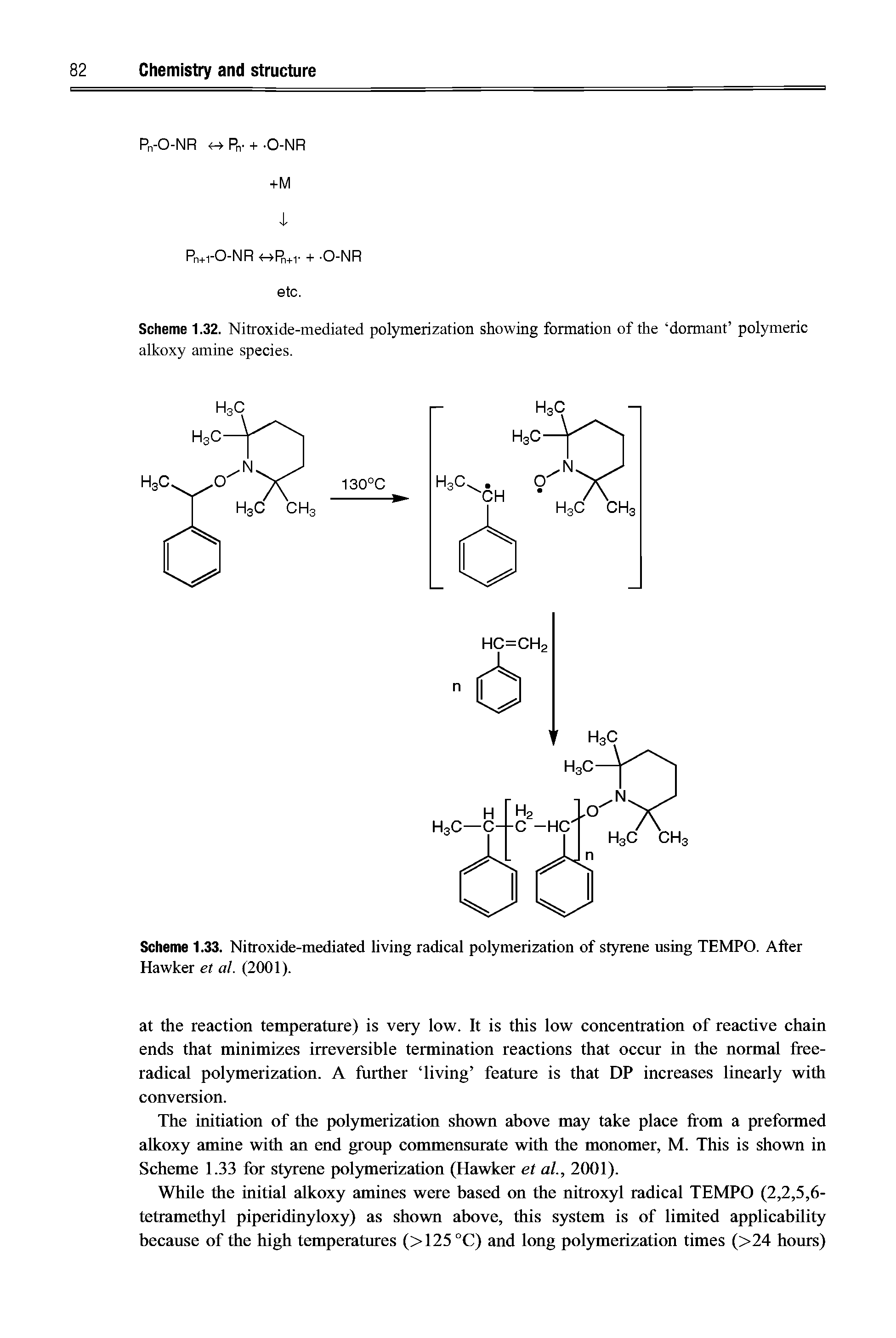Scheme 1.33. Nitroxide-mediated living radical polymerization of styrene using TEMPO. After Hawker et al. (2001).