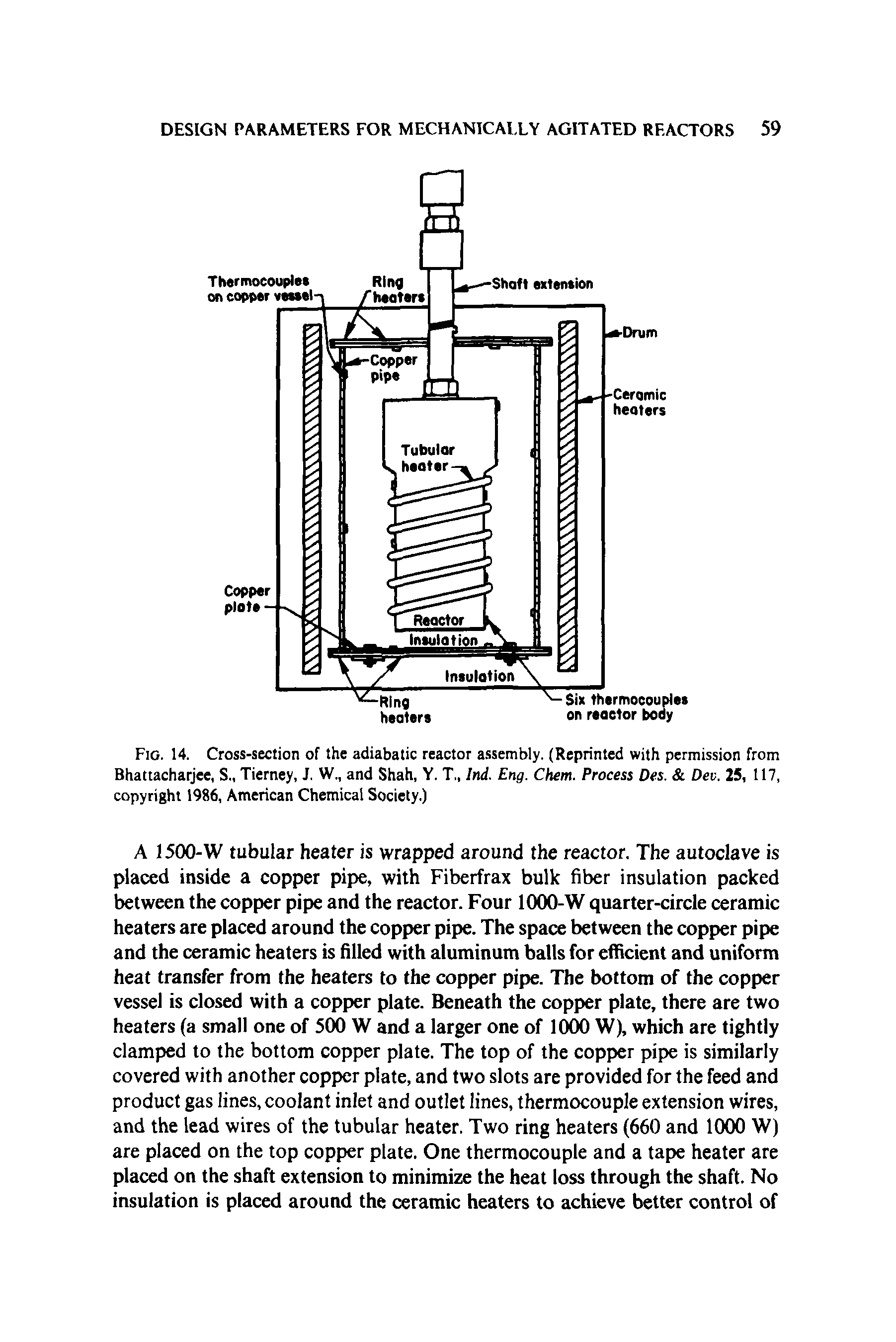 Fig. 14. Cross-section of the adiabatic reactor assembly. (Reprinted with permission from Bhattacharjee, S., Tierney, J. W., and Shah, Y. T., Ind. Eng. Chem. Process Des. Dev. 25, 117, copyright 1986, American Chemical Society.)...