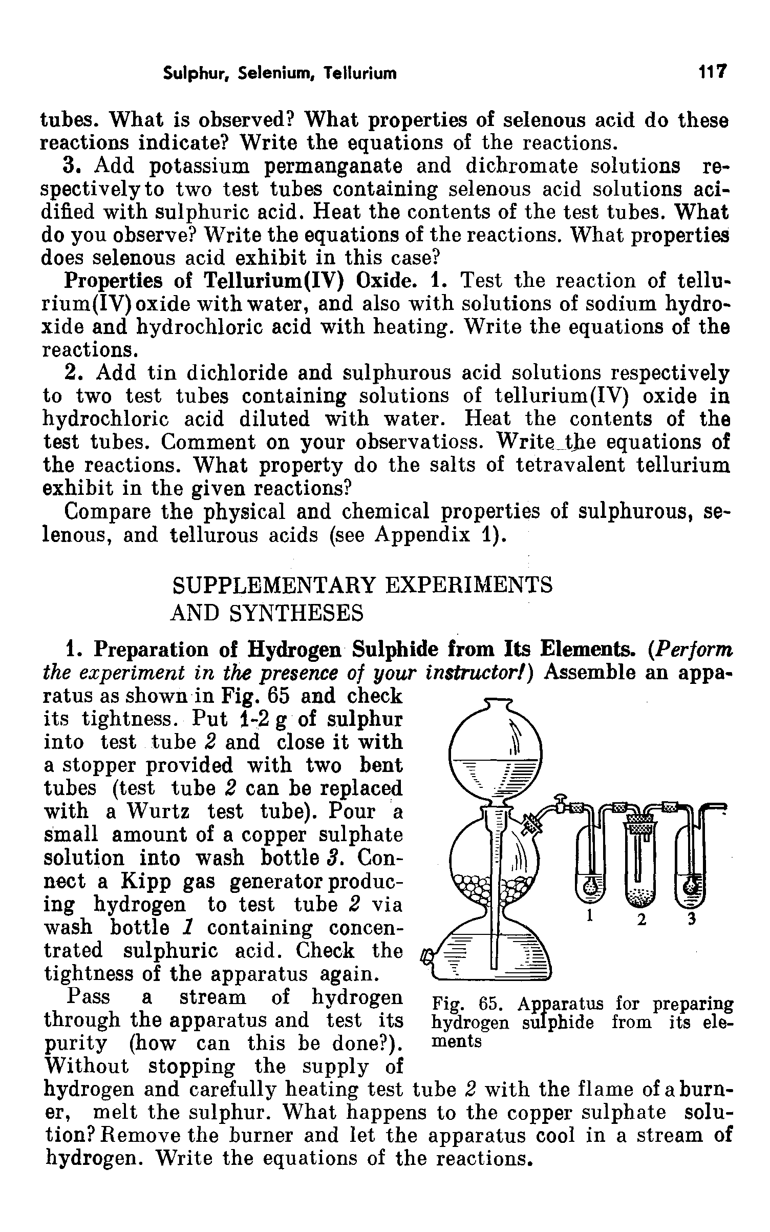 Fig. 65. Apparatus for preparing hydrogen sulphide from its elements...