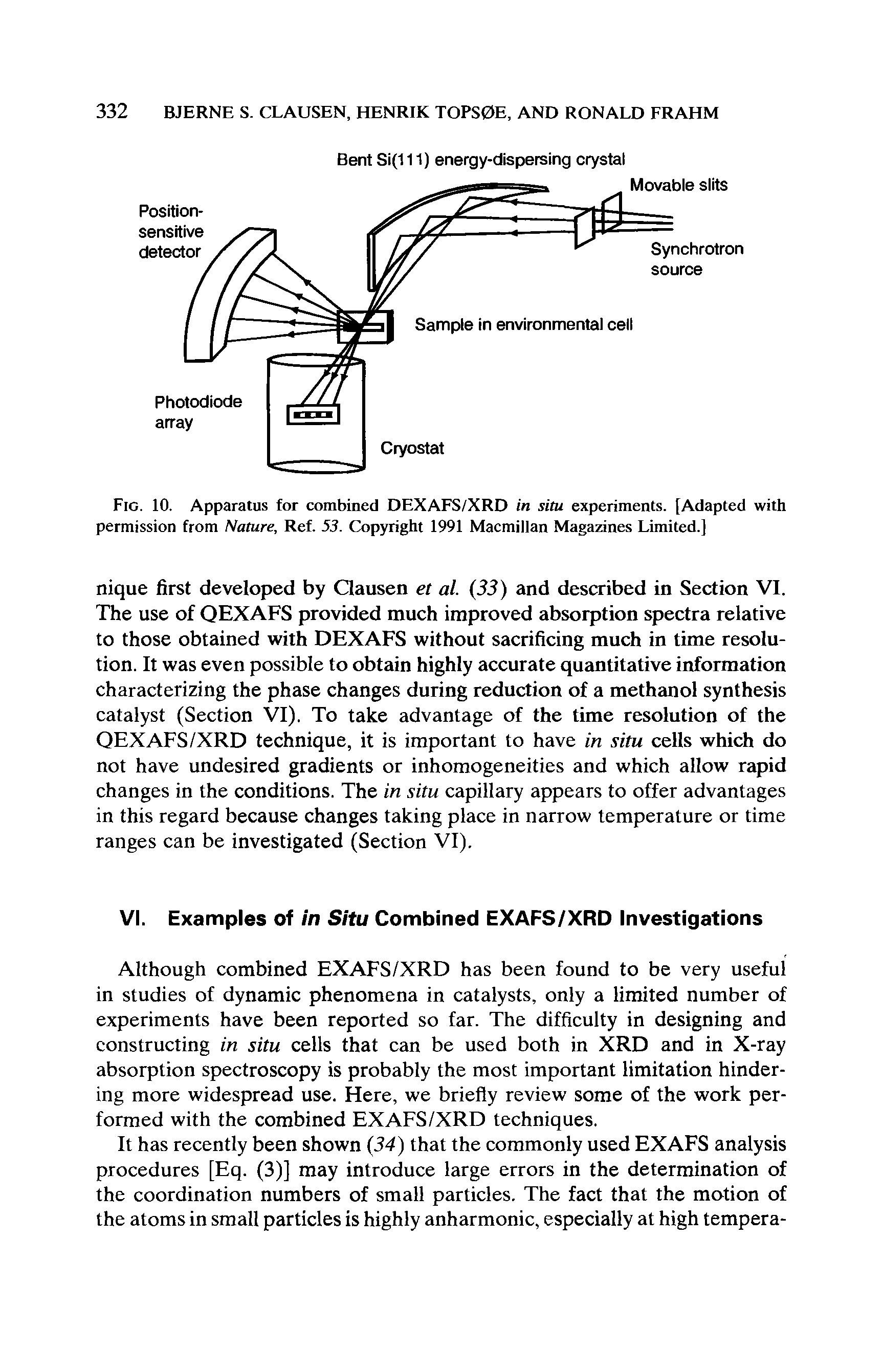 Fig. 10. Apparatus for combined DEXAFS/XRD in situ experiments. [Adapted with permission from Nature, Ref. 53. Copyright 1991 Macmillan Magazines Limited.]...