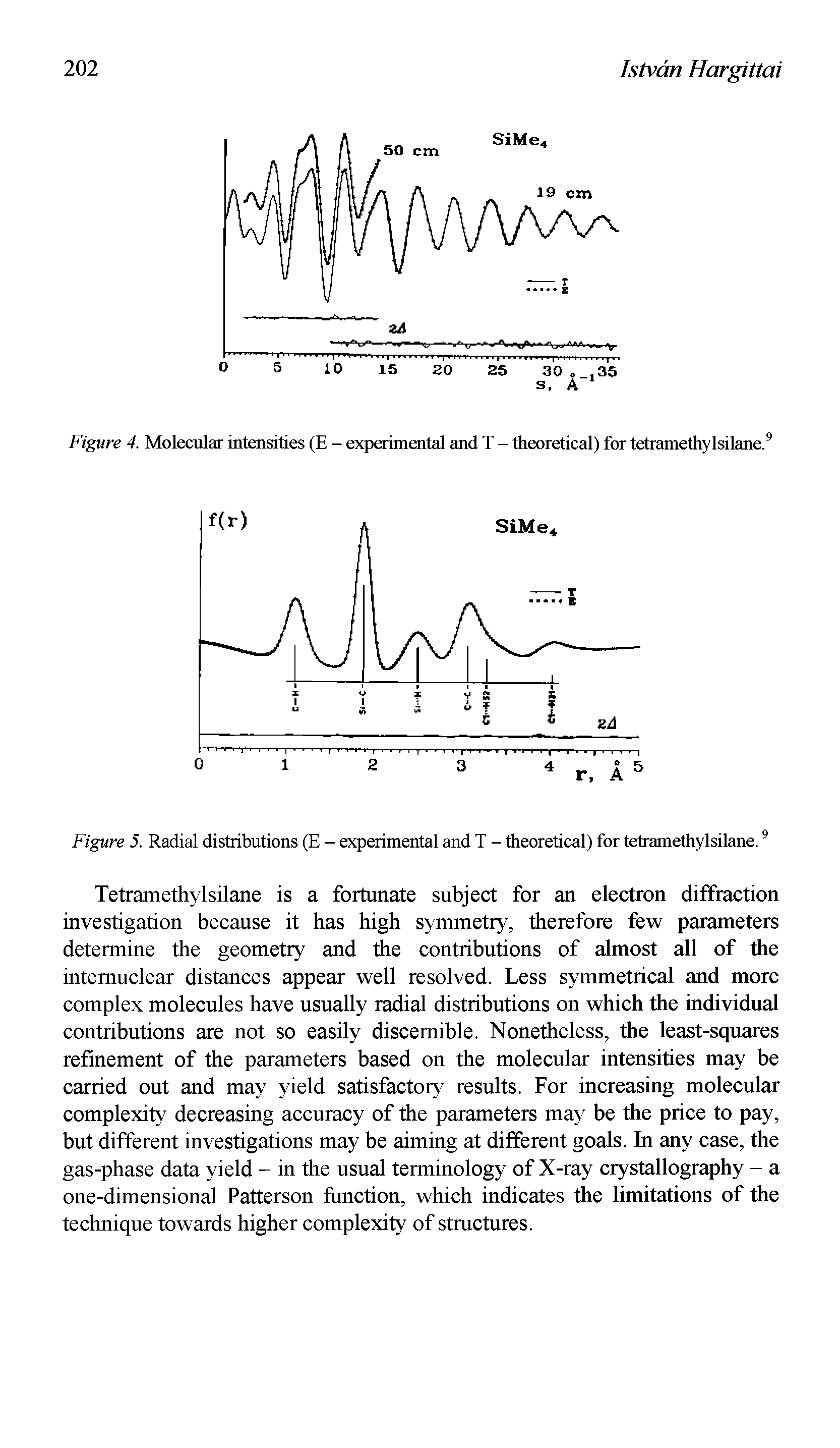 Figure 4. Molecular intensities (E - experimental and T - theoretical) for tetramethylsilane. ...