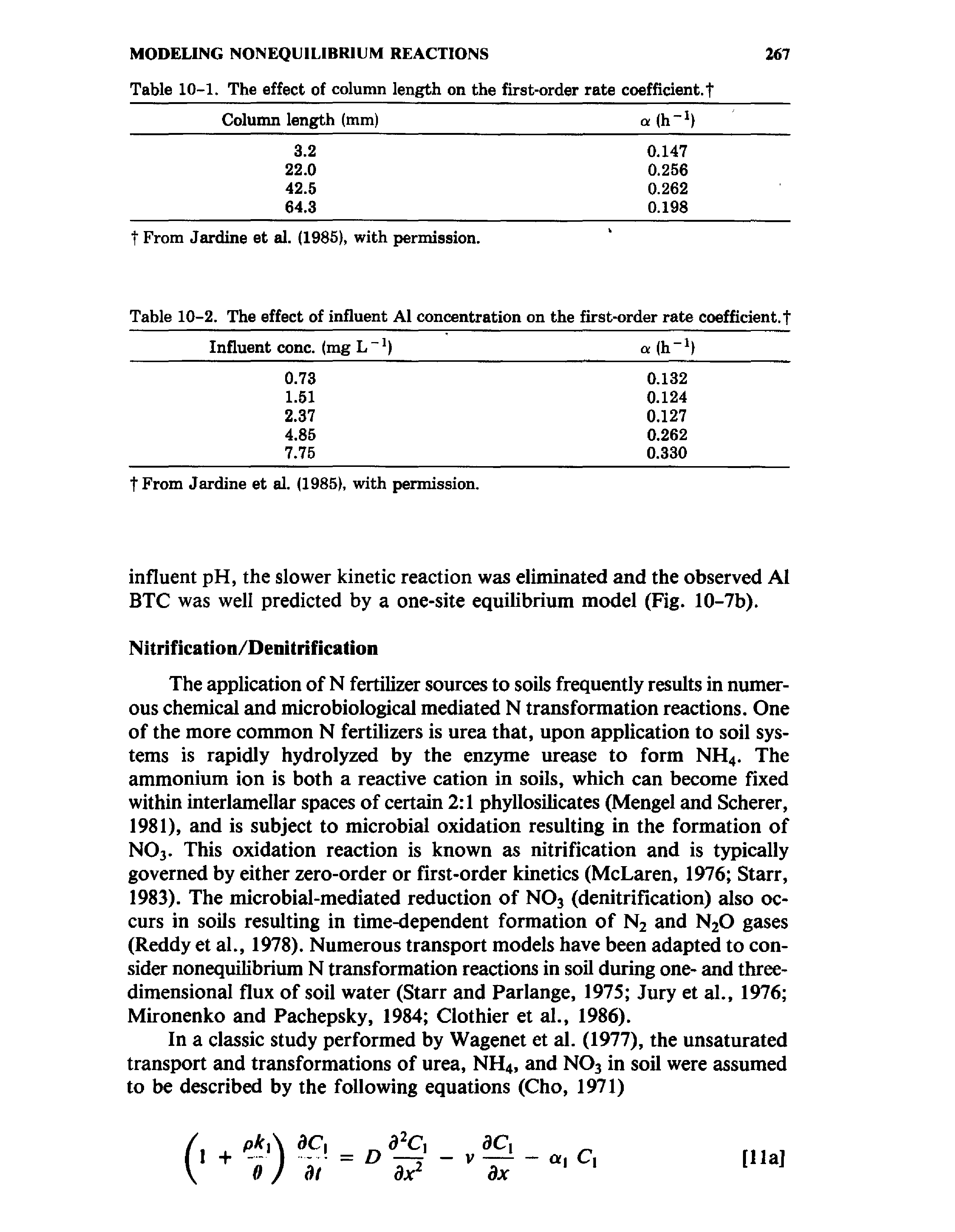 Table 10-1. The effect of column length on the first-order rate coefficient. ...