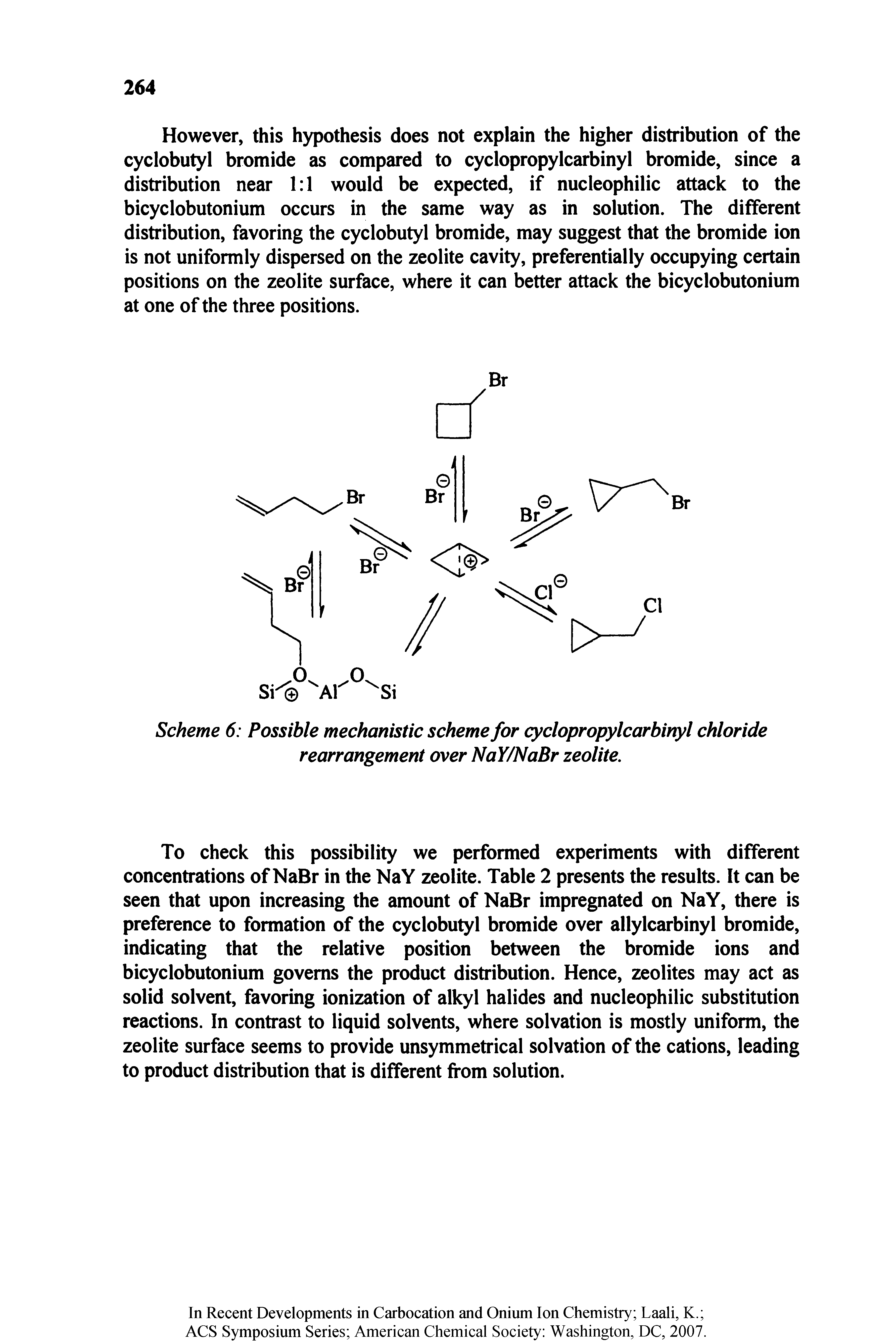 Scheme 6 Possible mechanistic scheme for cyclopropylcarbinyl chloride rearrangement over NaY/NaBr zeolite.