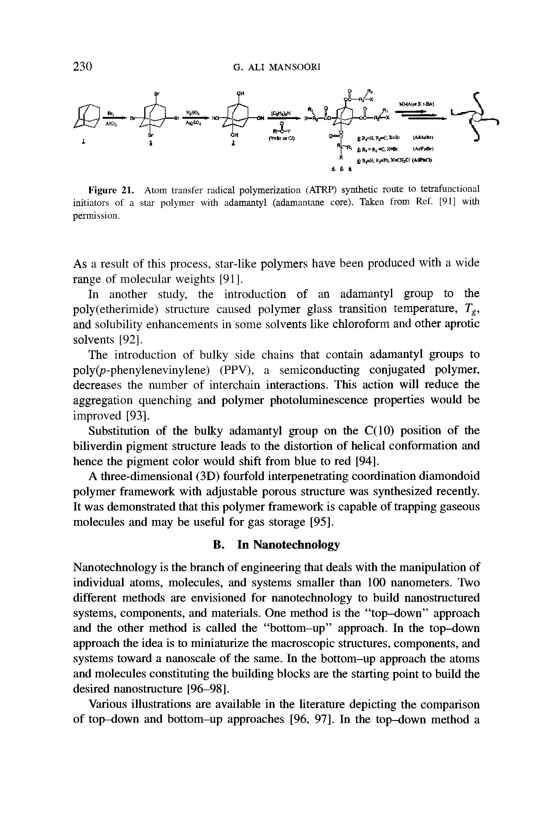 Figure 21. Atom transfer radical polymerization (ATRP) synthetic route to tetrafunctional initiators of a star polymer with adamantyl (adamantane core). Taken from Ref. [91] with permission.