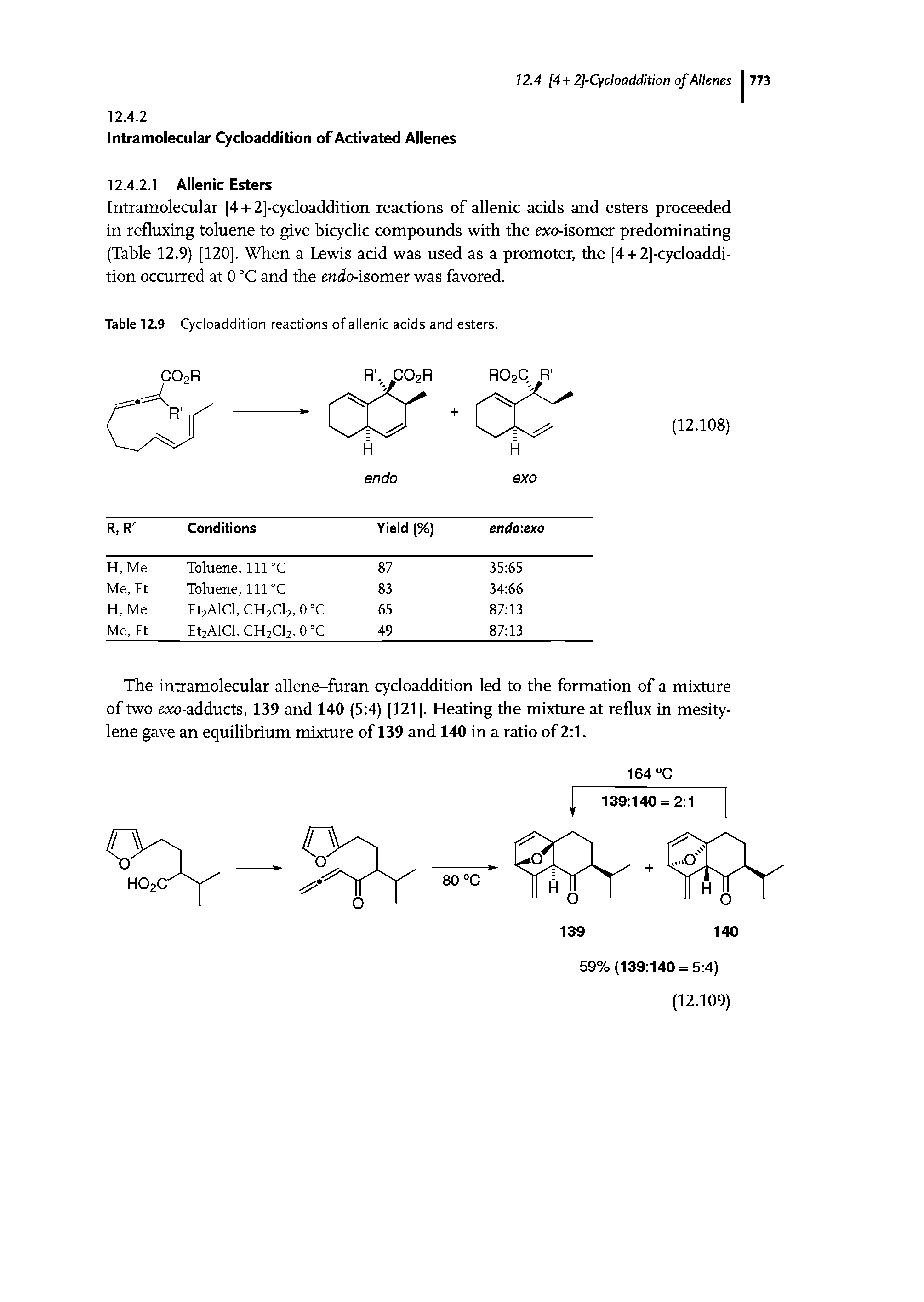 Table 12.9 Cycloaddition reactions of allenic acids and esters.