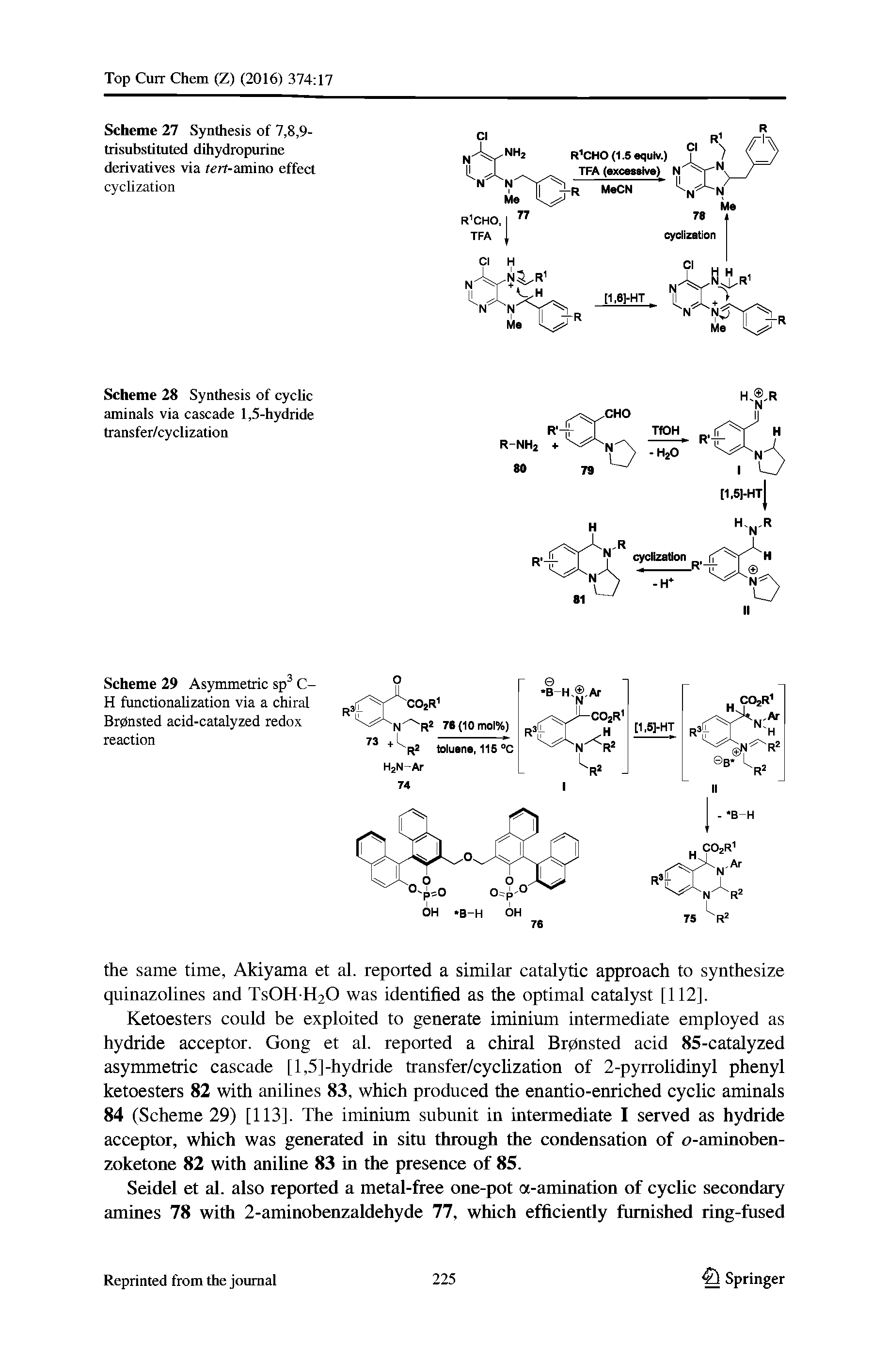 Scheme 28 Synthesis of cyclic aminals via cascade 1,5-hydride transfer/cyclization...