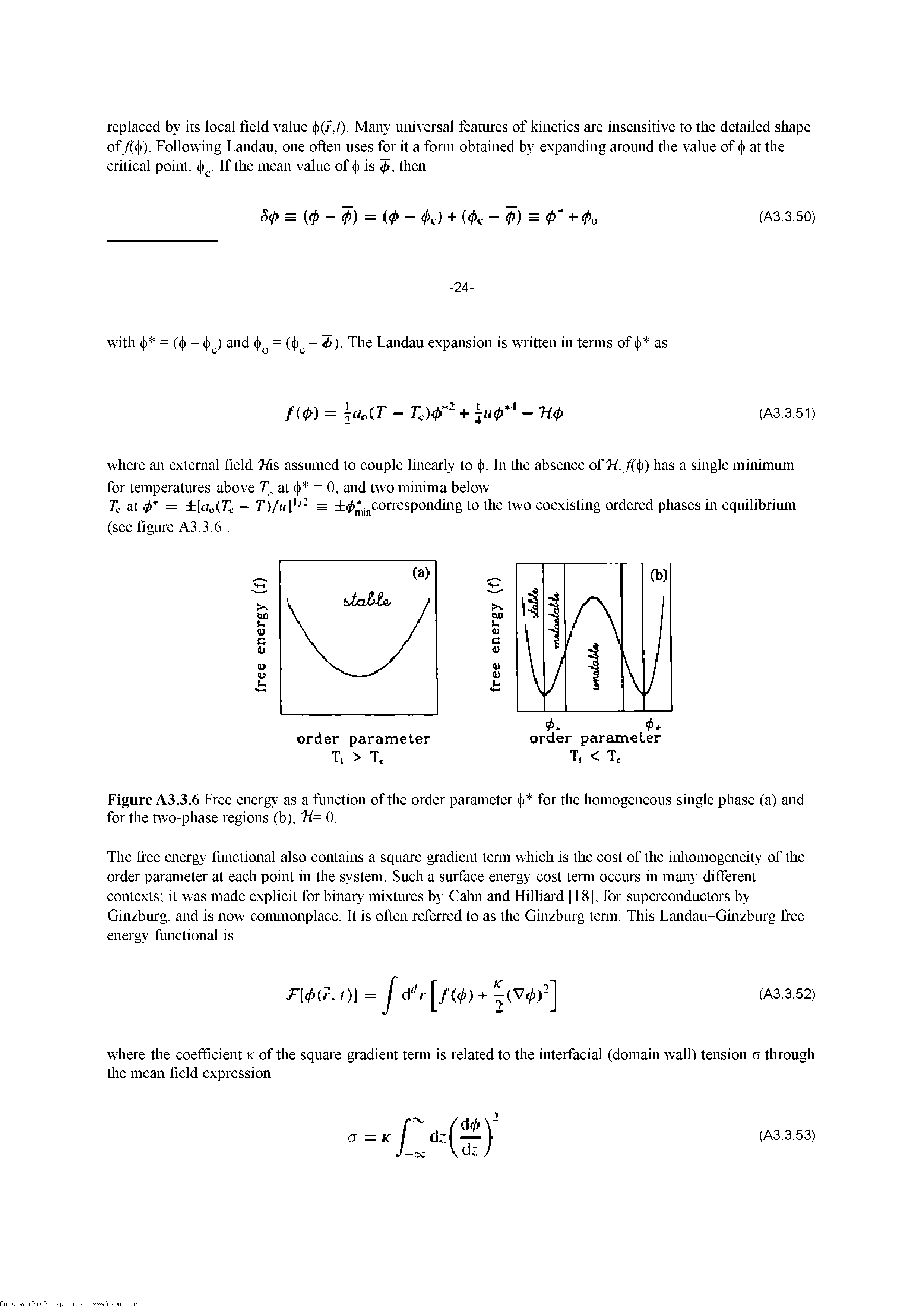 Figure A3.3.6 Free energy as a function of the order parameter cji for the homogeneous single phase (a) and for the two-phase regions (b), 0.